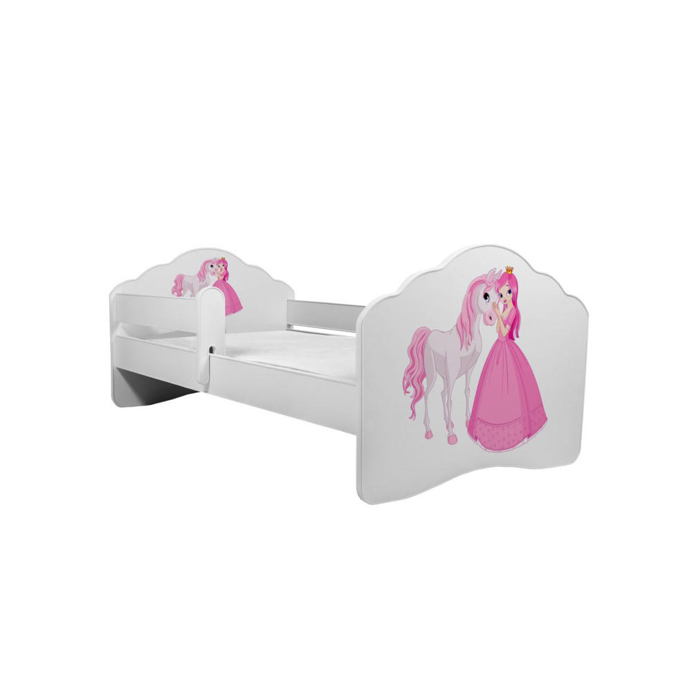 KINDERBETT Casimo weiß / Motiv Prinzessin mit Pferd 88 / 164 / 63cm - Pink/Weiß, Holz/Holzwerkstoff (80/160cm) - Feldmann-Wohnen