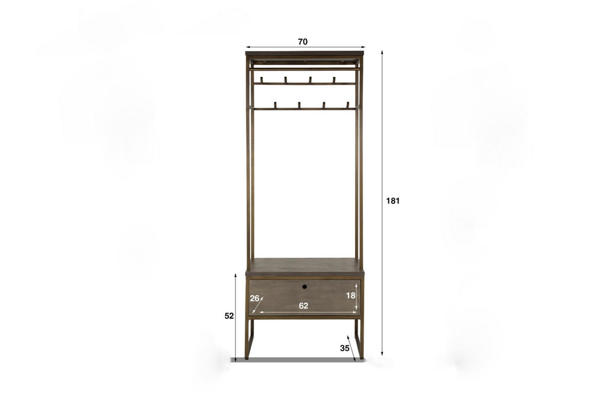 GARDEROBE RISCA Bronze Metall - Bronzefarben, Metall (70/181/35cm) - KAWOLA