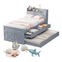 EINZELBETT 90/190 cm grau Multifunktionales Massivholzbett mit USB-Anschluss und ausziehbarem Bett - Grau, Holz (90/200cm) - OKWISH
