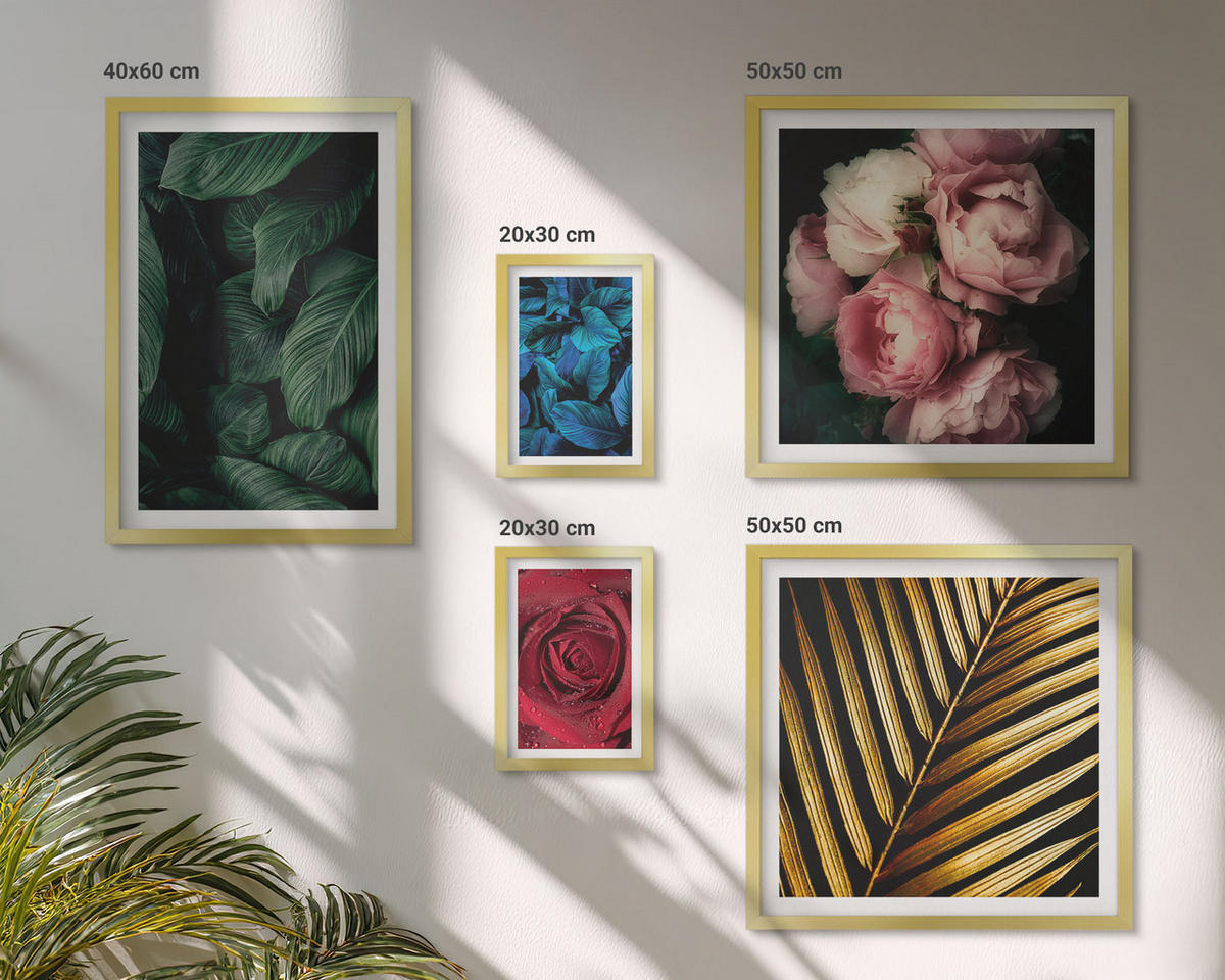 BILDER SET 5er Set - 50x50 cm & 20x30 cm & 40x60 cm Goldrahmen - Abstrakte schwarze Muster - Goldfarben, Kunststoff (40/60cm) - TULUP