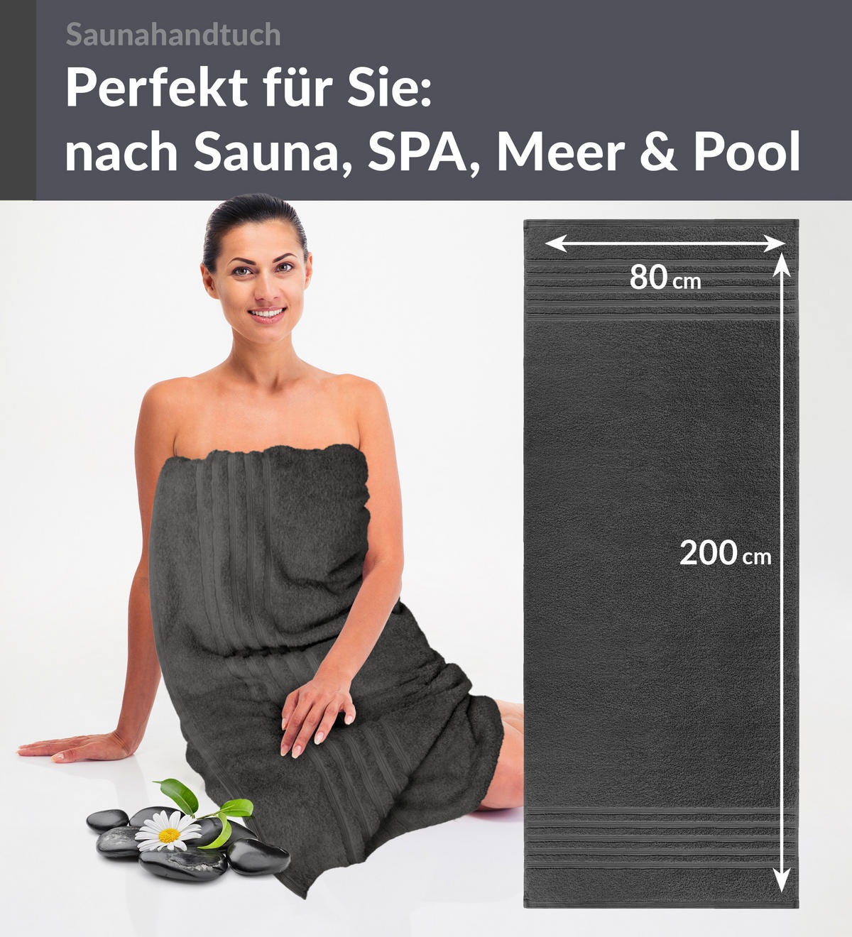 SAUNATUCH 80x200 cm 2er Set London Anthrazit Grau - Anthrazit, Textil (80/200cm) - Lashuma