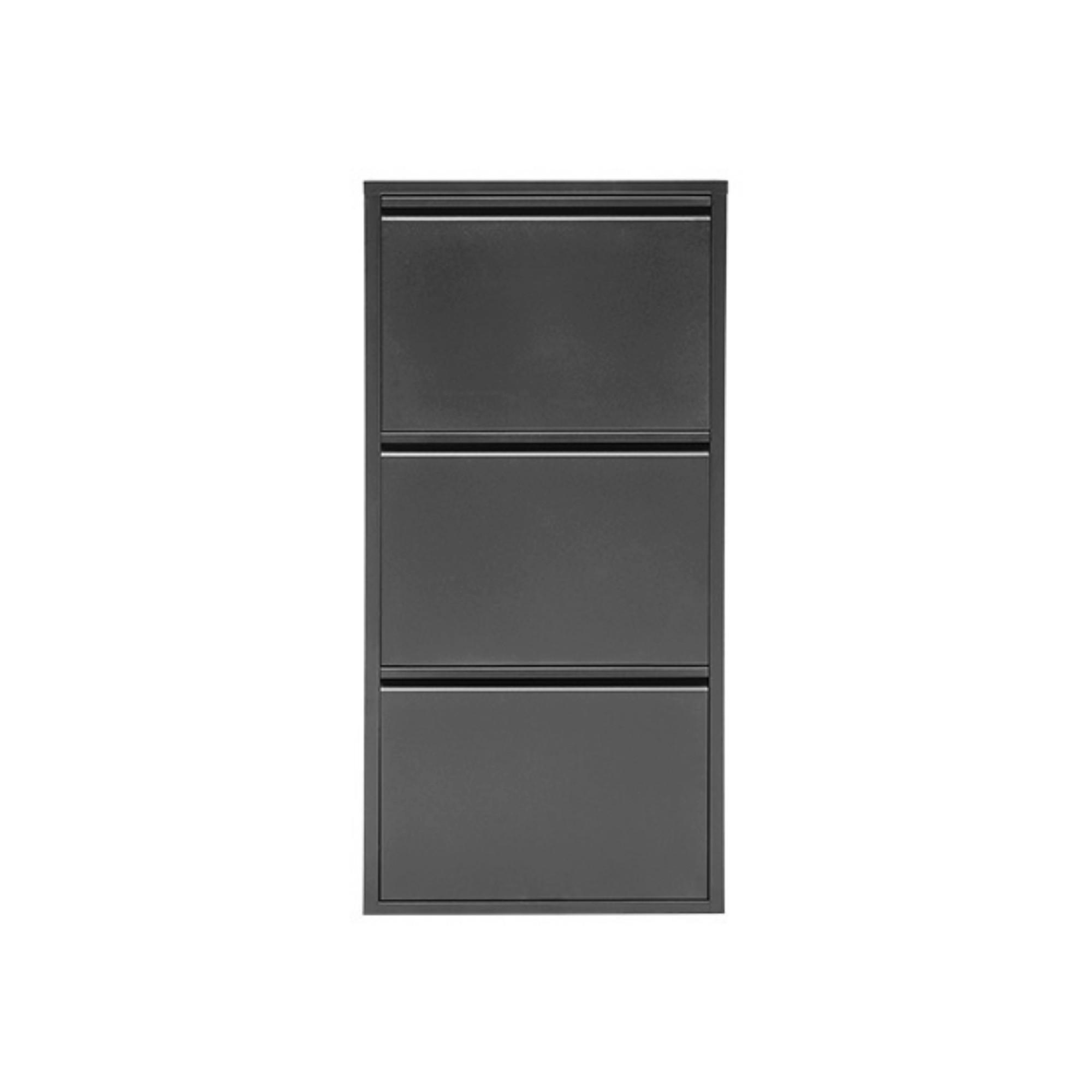 SCHUHSCHRANK schmal Metall mit Magnet 3 Klappen Schwarz - Schwarz, Metall (50/103/15cm) - Gowoll