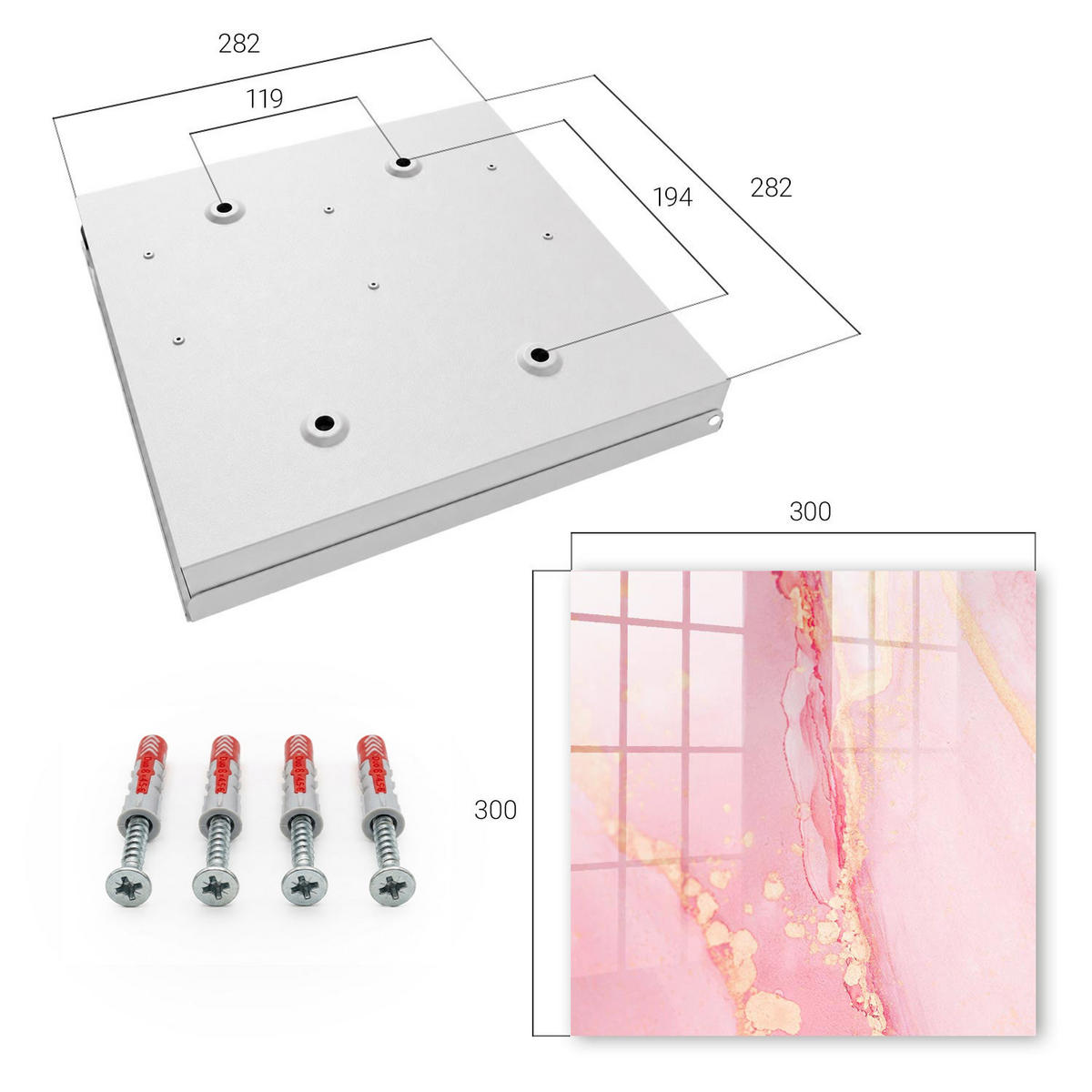 SCHLÜSSELBOX Weiß 30x30 cm – Türöffnung nach rechts - Rosa Traum - Pink, Metall (30/30/5cm) - TULUP