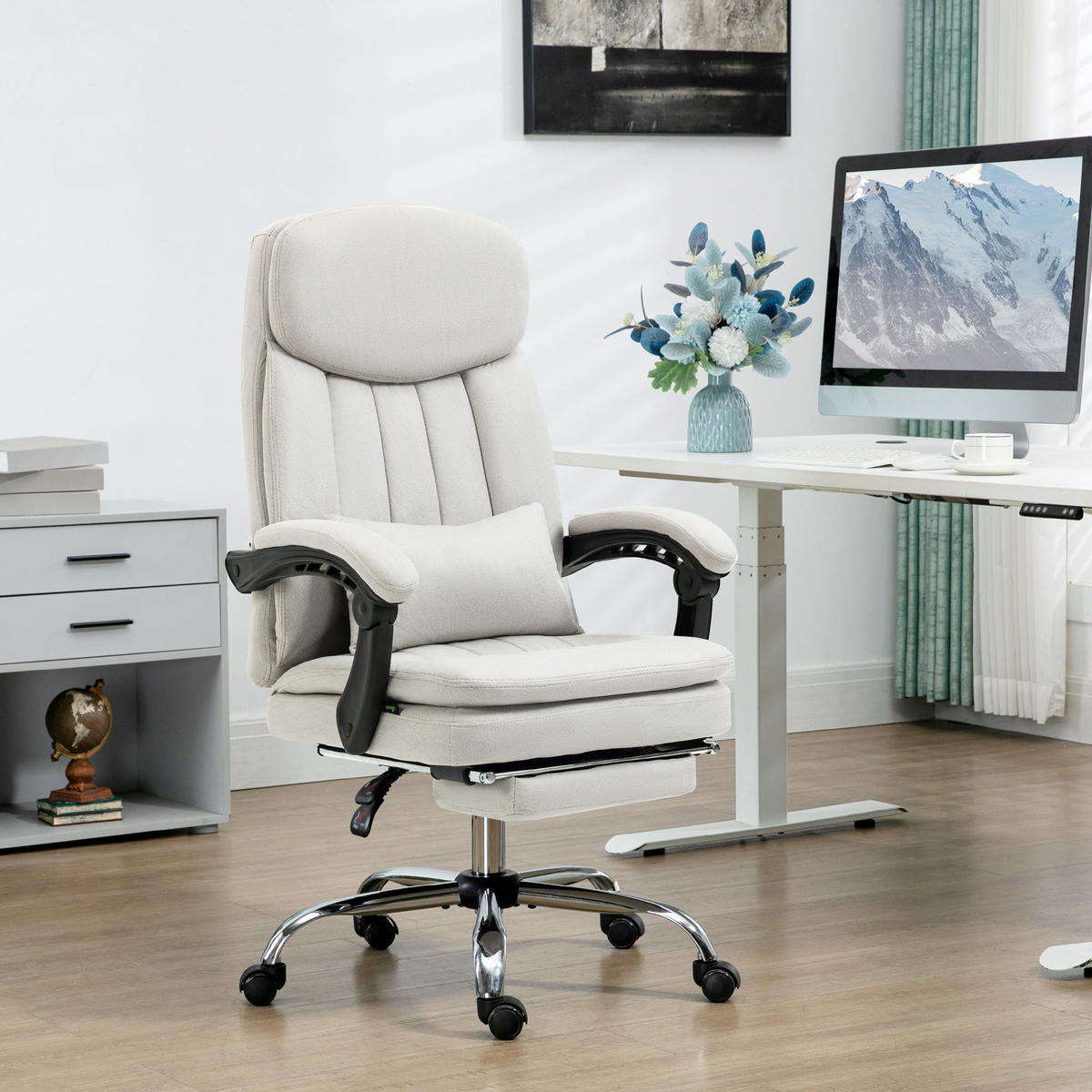 BÜROSTUHL mit Massagefunktion, Creme - Weiß, Kunststoff (67/118/66cm) - Vinsetto