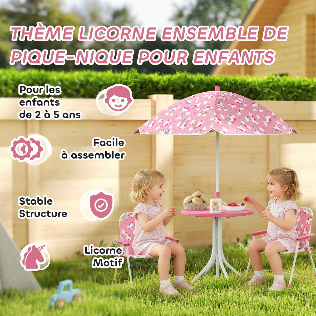KINDERSITZGRUPPE DE-17560 2 Klappstühle mit Sonnenschirm Rosa - Pink, Kunststoff (49.5/50/49.5cm) - ComfortXL