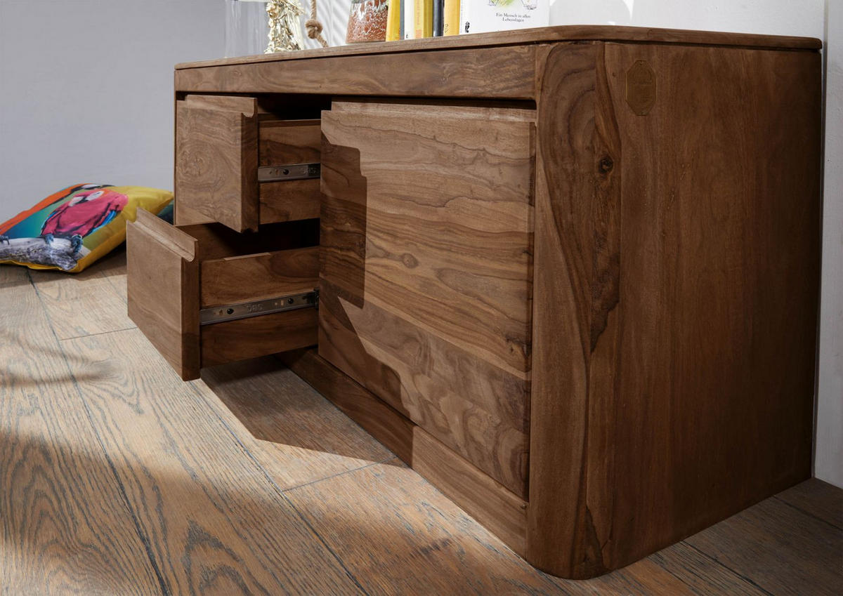 TV-BOARD Sheesham 147x40x58 rot-braun gebeizt TORONTO #100 - Dunkelbraun, Holz (147/58/40cm) - Massivmoebel24
