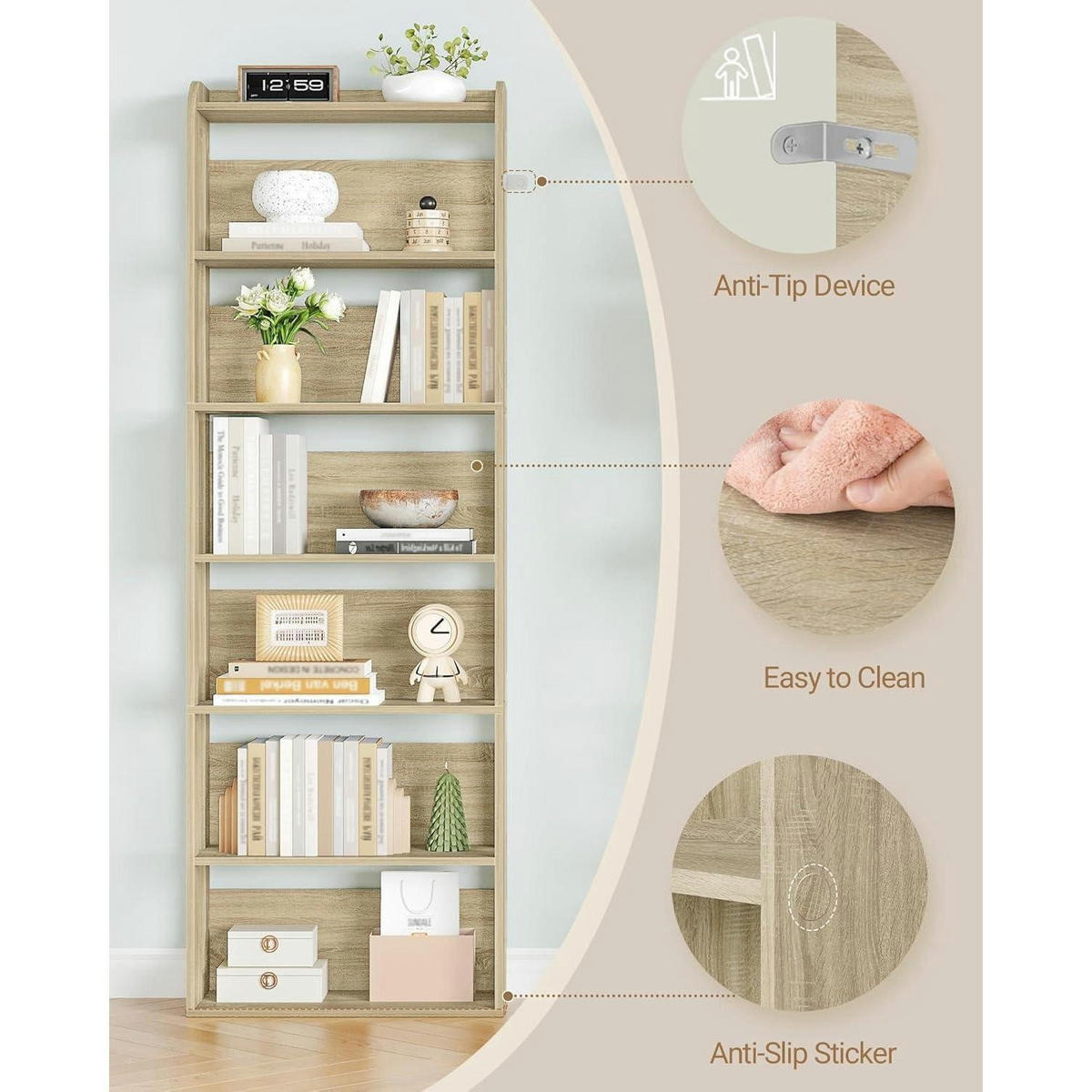 BÜCHERREGAL 7-stöckig Eichefarben 24 x 60 x 182 cm - Braun, Holzwerkstoff (60/182/24cm)