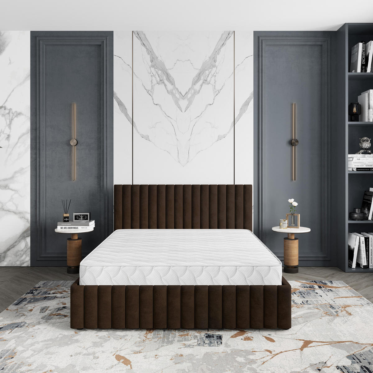 POLSTERBETT CARMIA K 200x200 cm mit Bettkästen - Braun - Braun, Holz/Textil - MASSENO