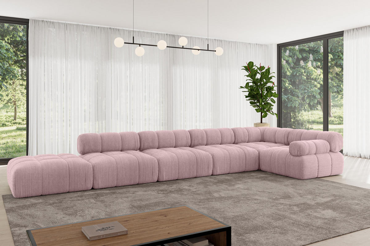ECKSOFA modulares Sofa Felto-L3 - 475x190x70 cm Rosa Cord - Rosa, Holzwerkstoff/Textil (475/190cm) - ALTDECOR