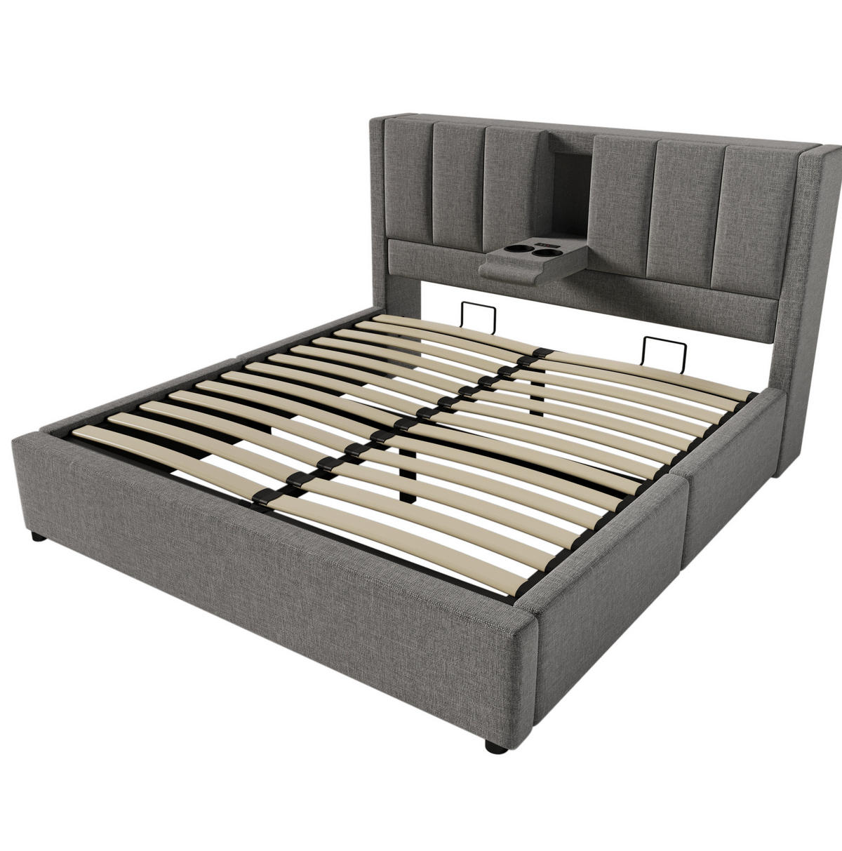 POLSTERBETT mit Bettkasten 140/200 cm in Grau mit Ladestation und gepolstertem Kopfteil - Grau, Textil (140/200cm) - BEAOK