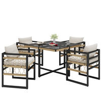 GARTENSETS aus Eisen 110x110x74cm Beige+Schwarz mit Sicherheitsglas-Tisch - Schwarz, Metall - Modfu