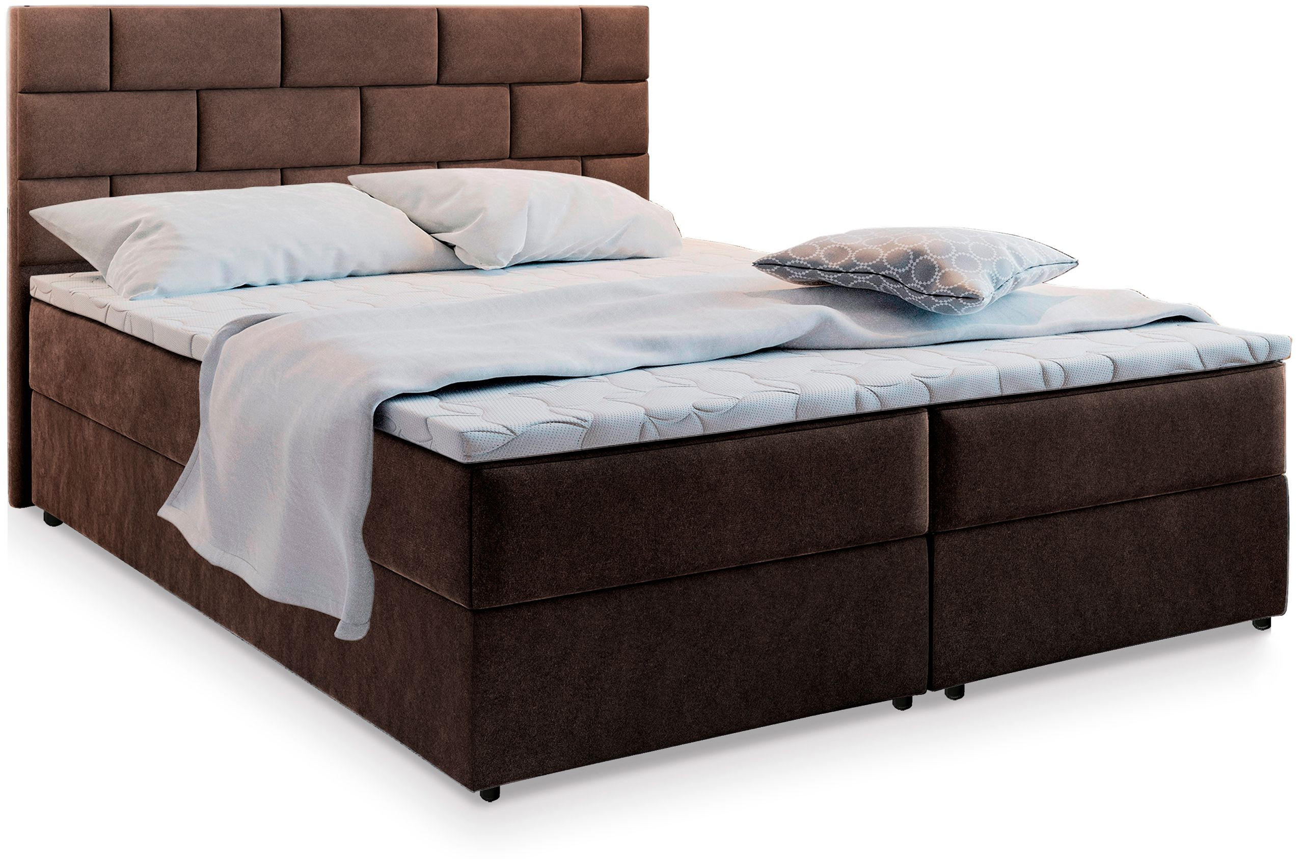 BOXBETT KERLO 180x200 cm mit Matratze und Topper - Braun - Braun, Holz (180/200cm) - MASSENO
