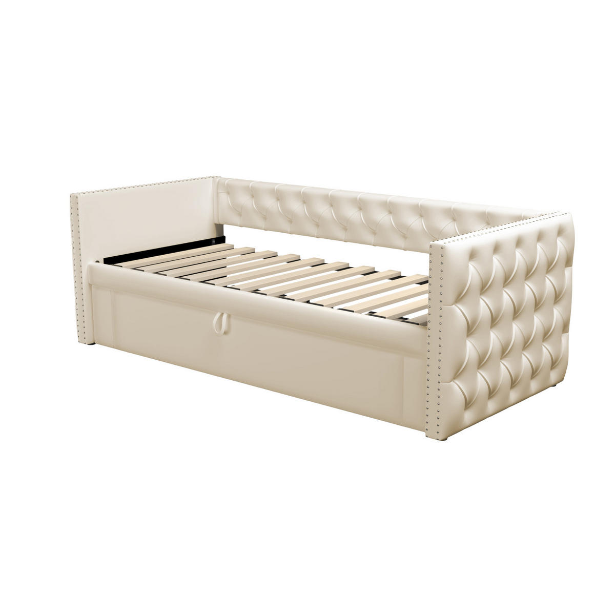 POLSTERBETT Schlafsofa 90/200 cm ausziehbar mit Lattenrost und Samtbezug, Beige - Beige, Textil (90/200cm) - Redom