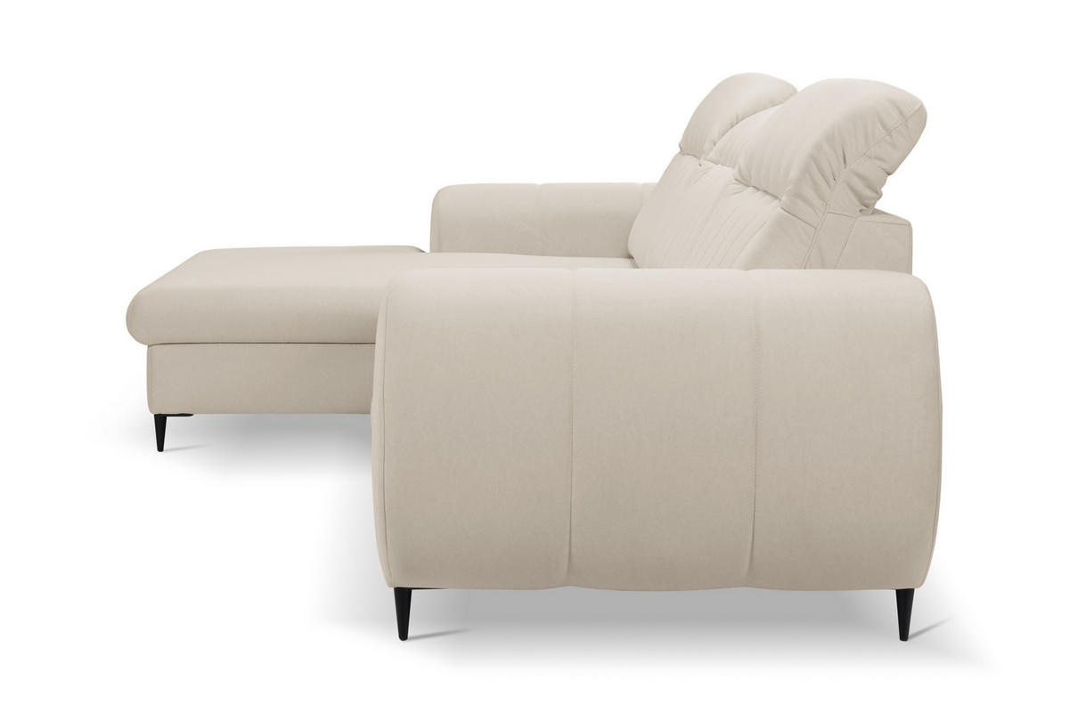 ECKSOFA PURO L-S Beige Plüsch-Stoff mit Schlaffunktion - Beige, Holz (275/166cm) - MASSENO