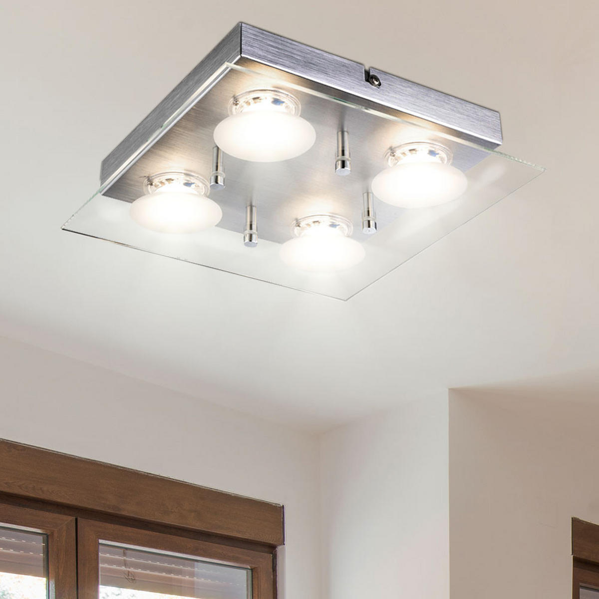 LED DECKENLEUCHTE Aluminium Silber Glas - Silberfarben, Glas (24/24/5.8cm) - Globo Lighting