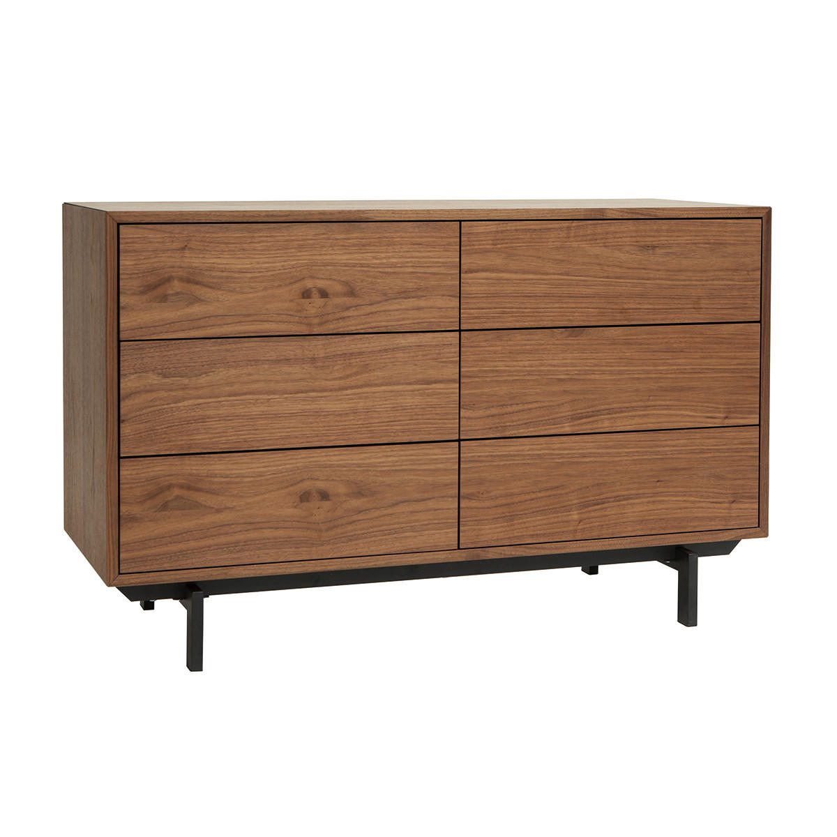 KOMMODE 6 Schubladen Walnuss Metall MANNY - Walnussfarben, Holz (45/75/120cm) - Miliboo
