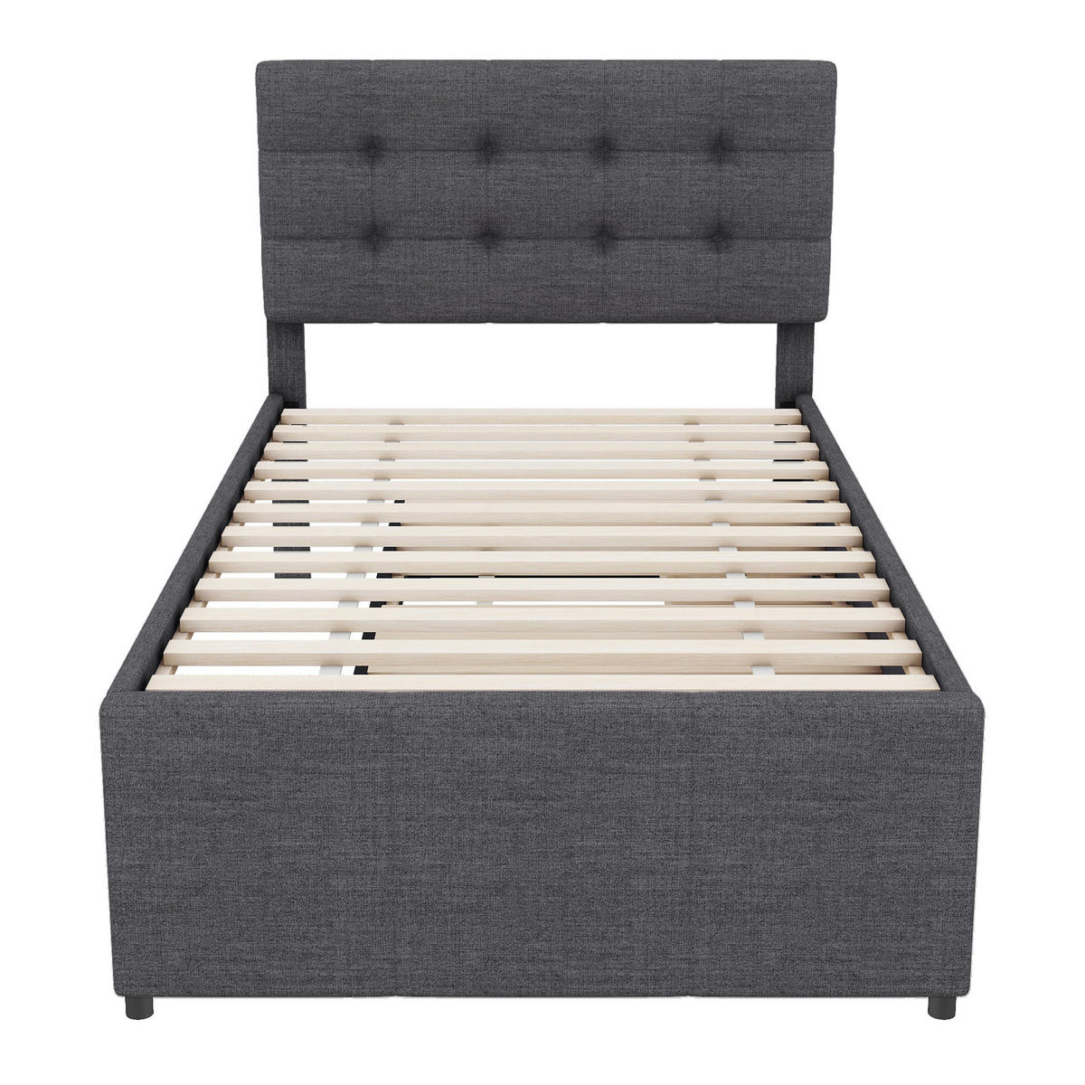 POLSTERBETT 90/200 cm grau mit ausziehbarem Rollbett und höhenverstellbarem Kopfteil - Grau, Textil (90/200cm) - OKWISH