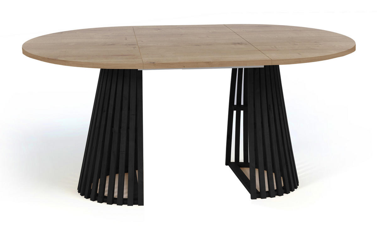 ESSTISCH runder ausziehbarer Tisch für Esszimmer DOVER 90 / 140 cm, Farbe: Eiche Sonoma / Schwarz - Schwarz/Sonoma Eiche, Holz (140/90/77cm) - Dekori_Interiors