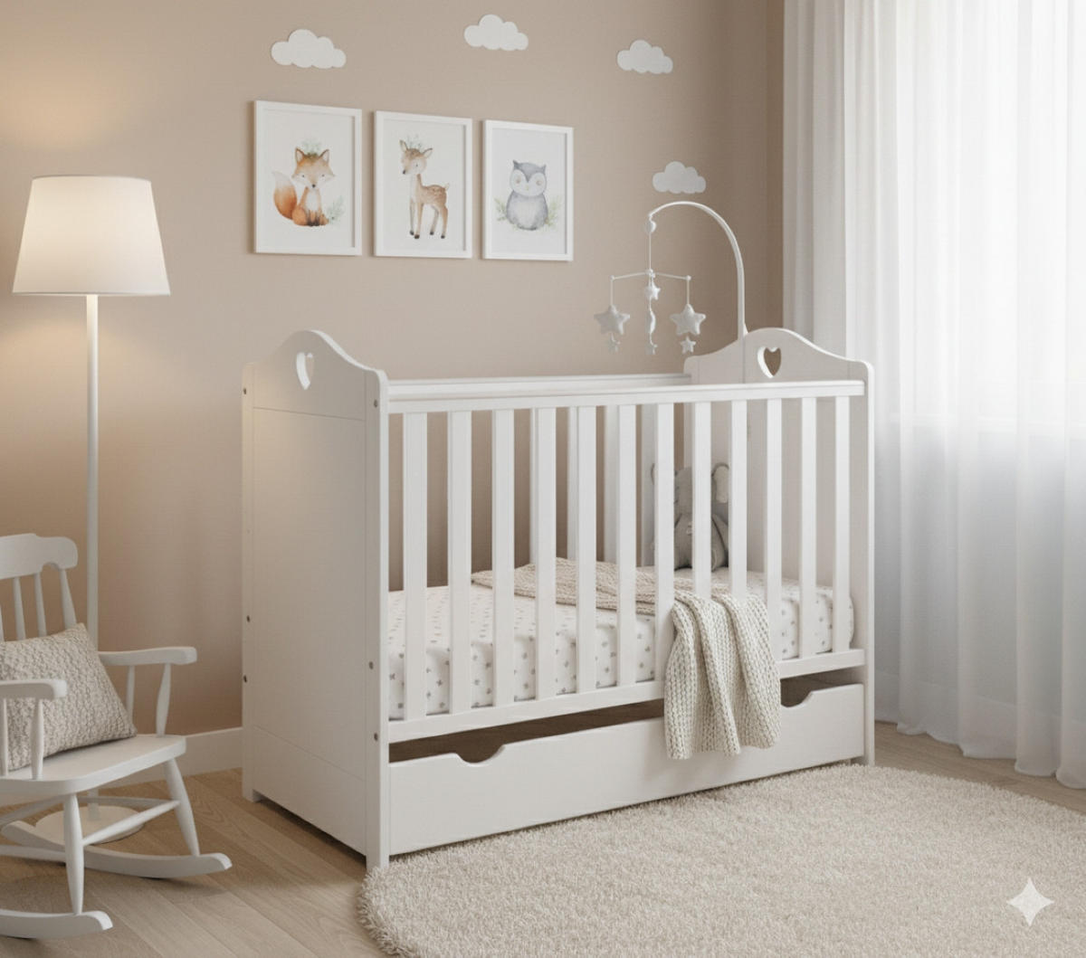 GITTERBETT Kleines Herz 2in1 mit Matratze - Weiß, Holzwerkstoff (60/120cm) - kiki design