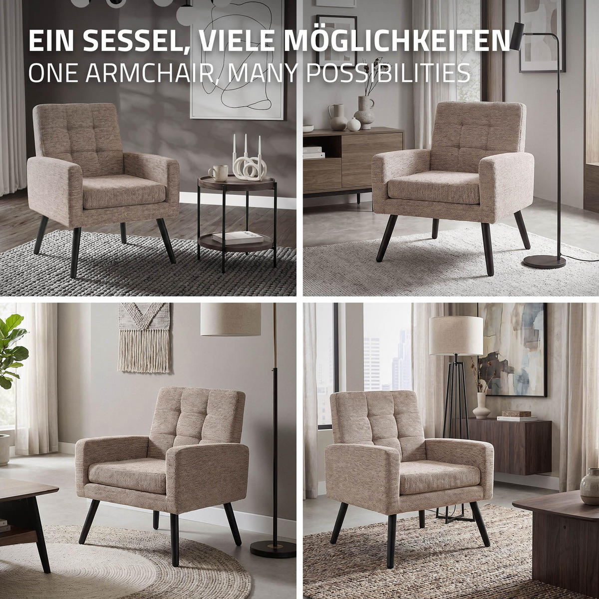 SESSEL mit Stahlbeinen und Webstruktur Relaxsessel 66,5x80x63,5 cm Braun - Schwarz/Braun, Textil/Metall (66.5/80/63.5cm) - ML-DESIGN