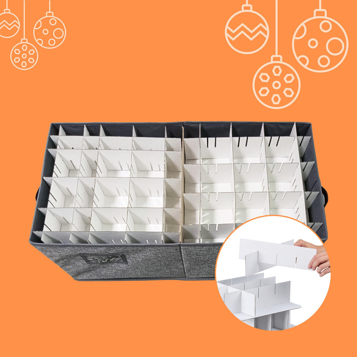 WEIHNACHTSKUGEL-AUFBEWAHRUNGSBOX - Grau, Wellpappe/Kunststoff (66.5/26/33cm) - Relaxdays