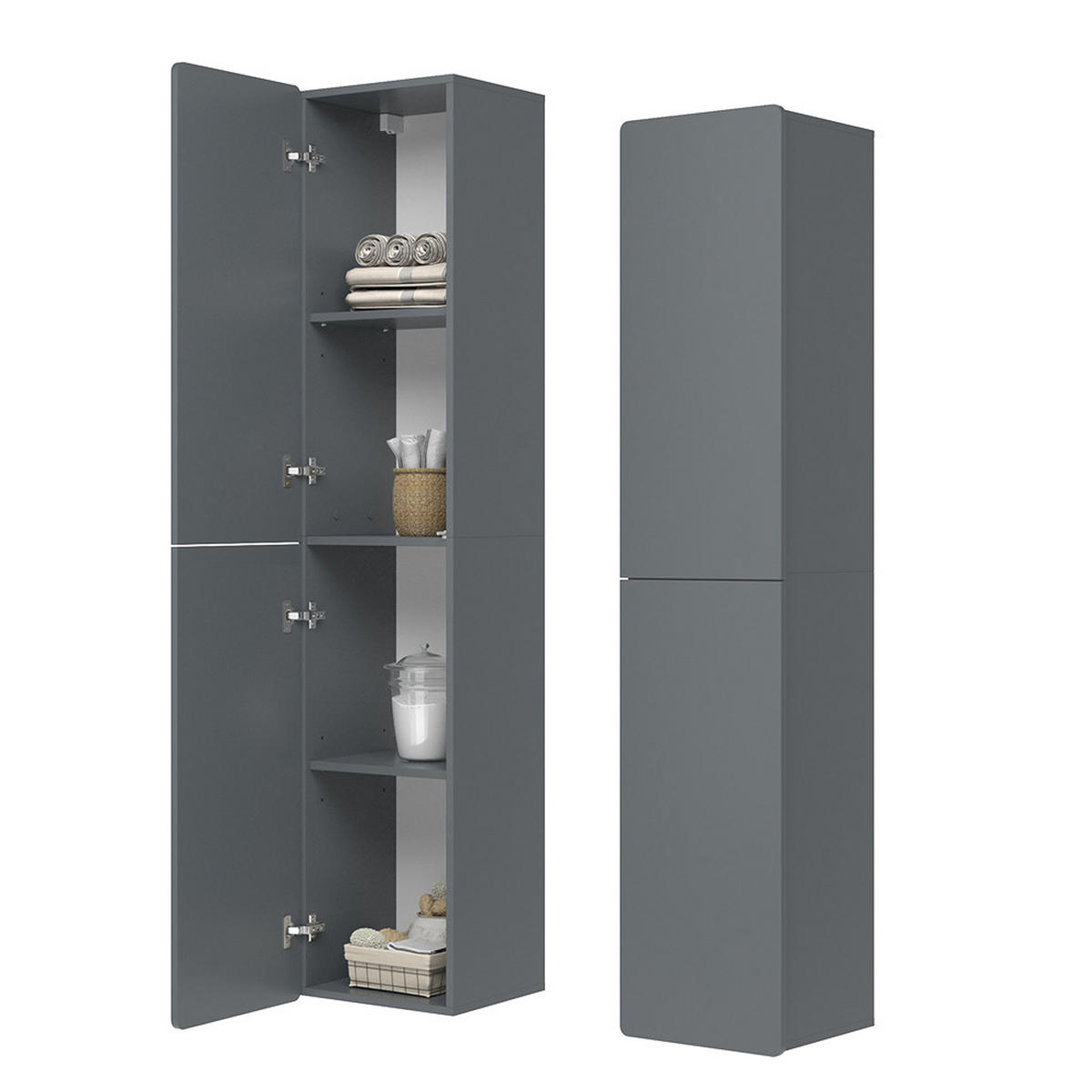 BADSCHRANK Izan Grau 36.6 x 171.6 cm - Grau, Holzwerkstoff (36.6/171.6/33.2cm) - Vicco