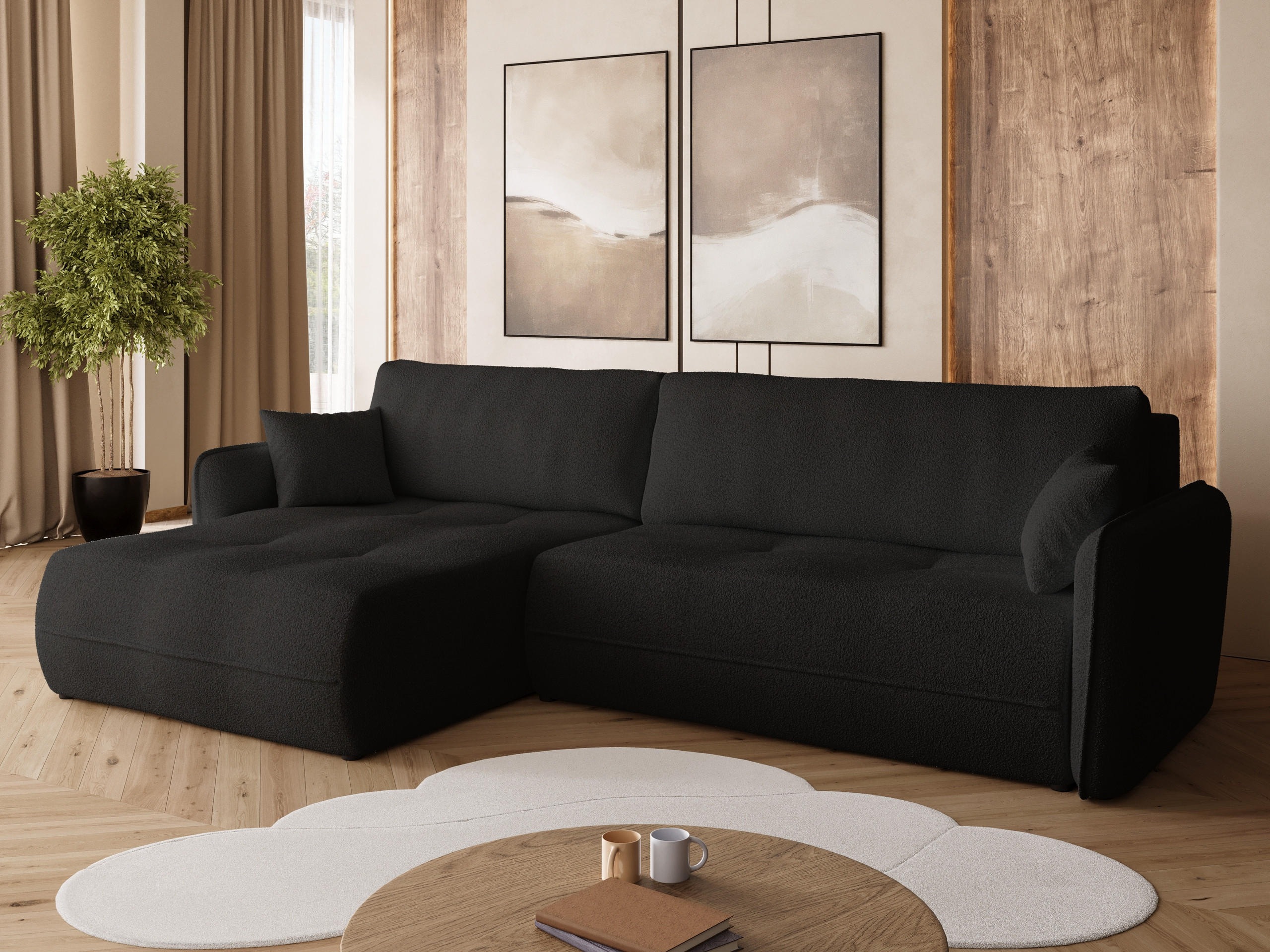 ECKSOFA CLAUDIO mit Schlaffunktion Schwarz - Schwarz, Textil (263/150cm) - Bromarkt