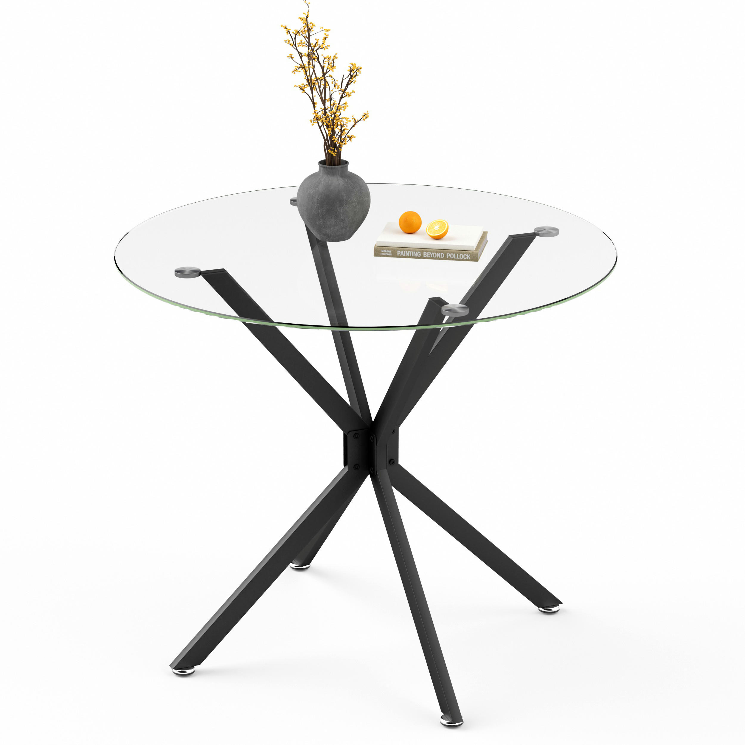 ESSTISCH in Metall，Glas-Tischplatte – 90 cm - Transparent/Schwarz, Glas/Metall (90/90/78cm) - KOMHTOM