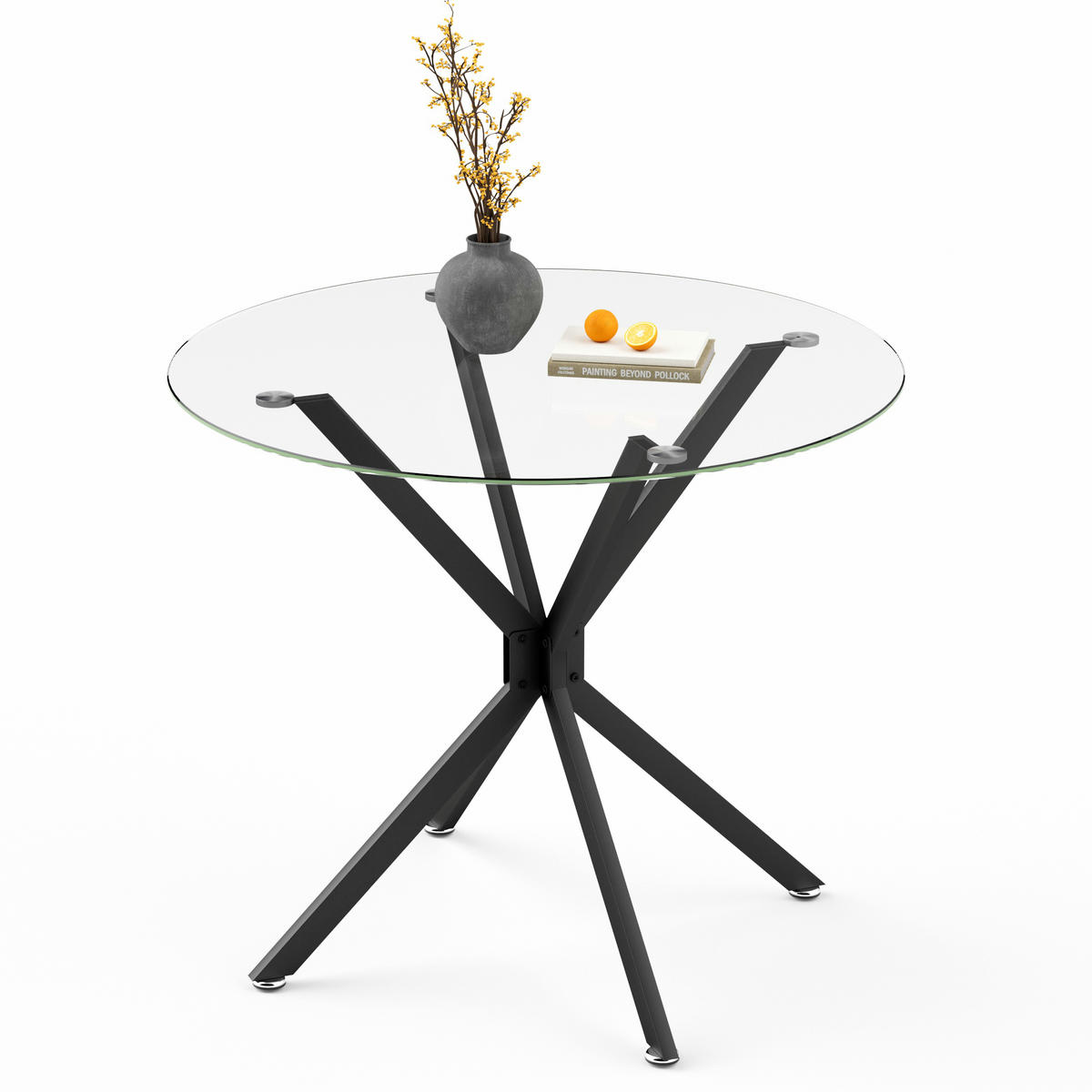 ESSTISCH in Metall，Glas-Tischplatte – 90 cm - Transparent/Schwarz, Glas/Metall (90/90/78cm) - KOMHTOM