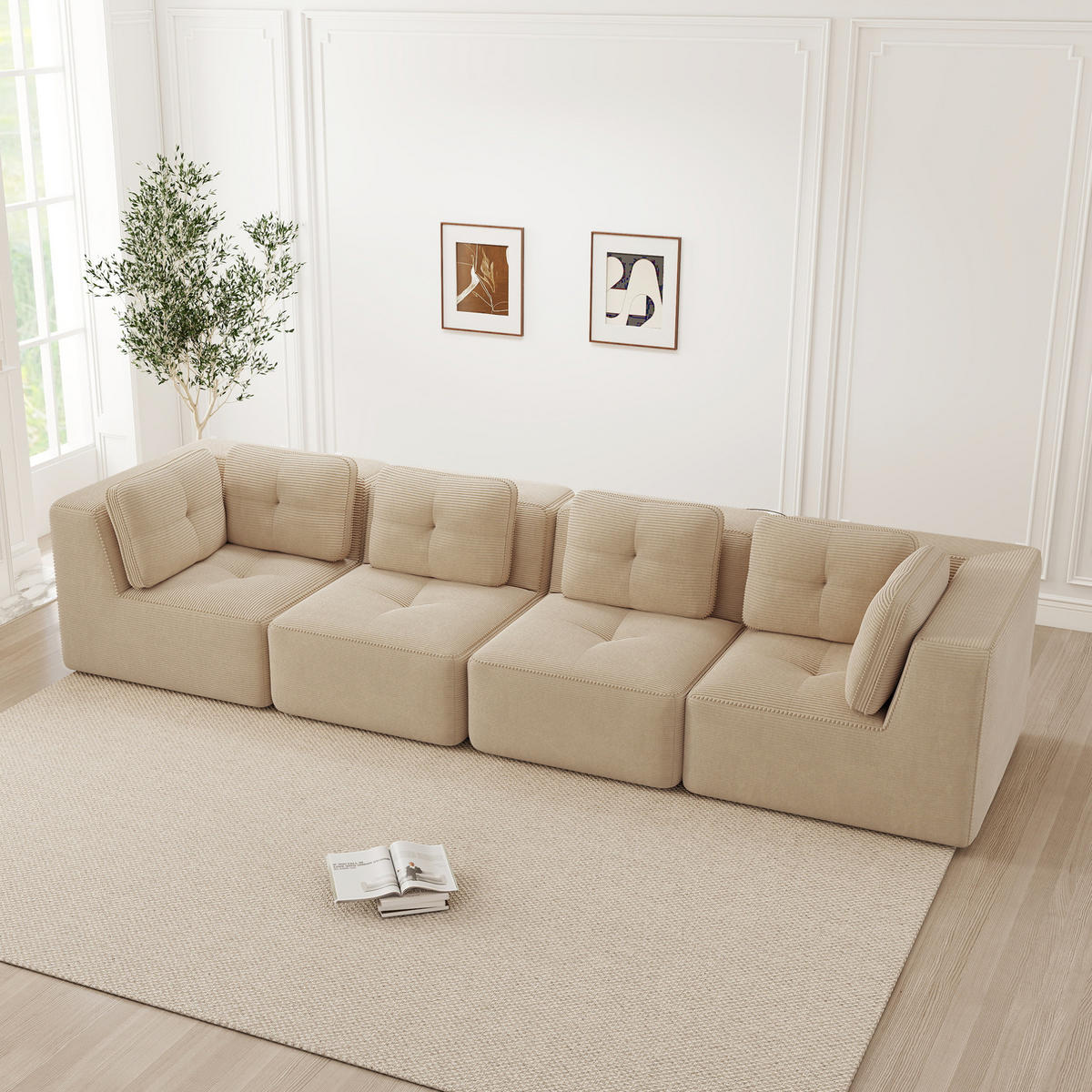 ECKSOFA 386/104/69 cm beige aus Cord mit modularem Design und breiten Armlehnen - Beige, Textil (104/386cm) - OKWISH