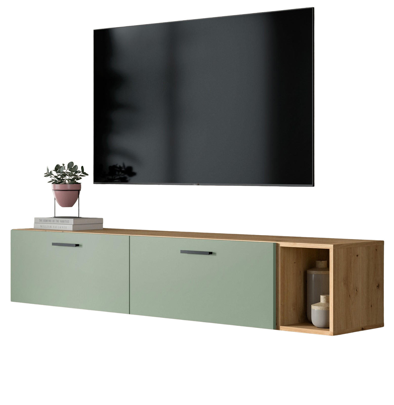 Inn.Furn Tv-Lowboard Eiche Artisan, Grün 176x32x34 cm