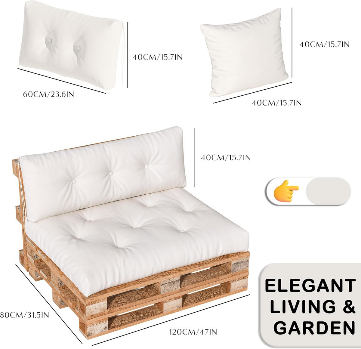 PALETTENKISSEN 4er Set - Weiß, Textil (120/40/80cm) - Vercart