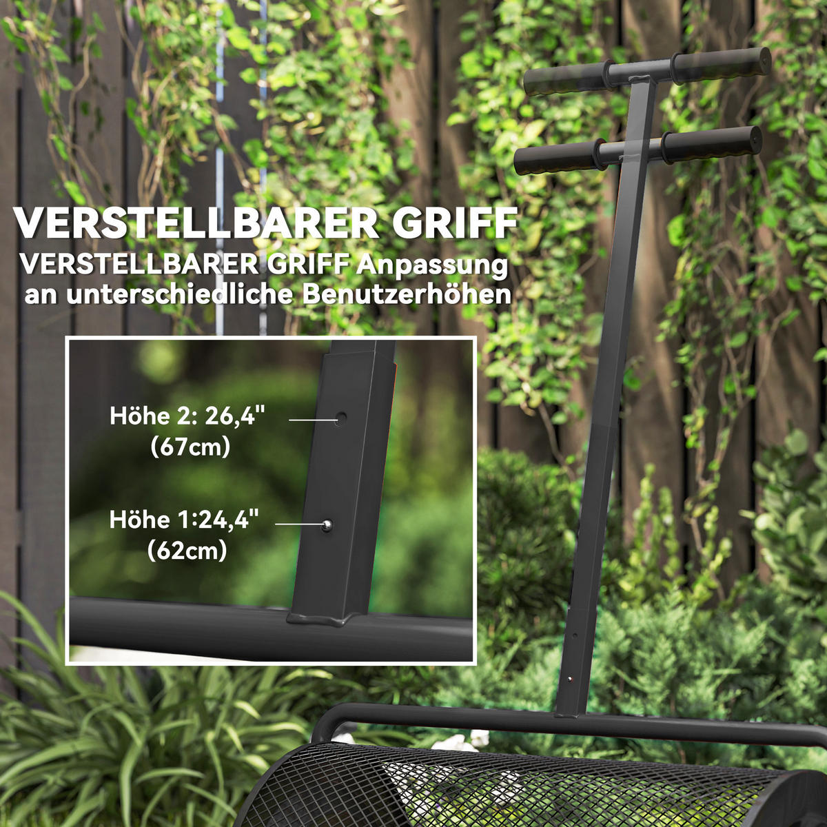 KOMPOSTSTREUER DE-10043 Schwarz - Schwarz, Metall (40/112/70cm) - ComfortXL