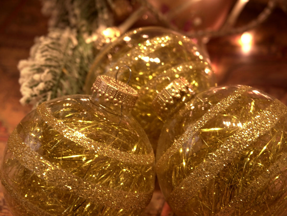 CHRISTBAUMKUGELN Glitterstreifen mit Tinsel Goldfarbig 7cm (Glas / 9 Stk.) - Goldfarben, Glas (7/7/7cm) - Krebs Glas Lauscha