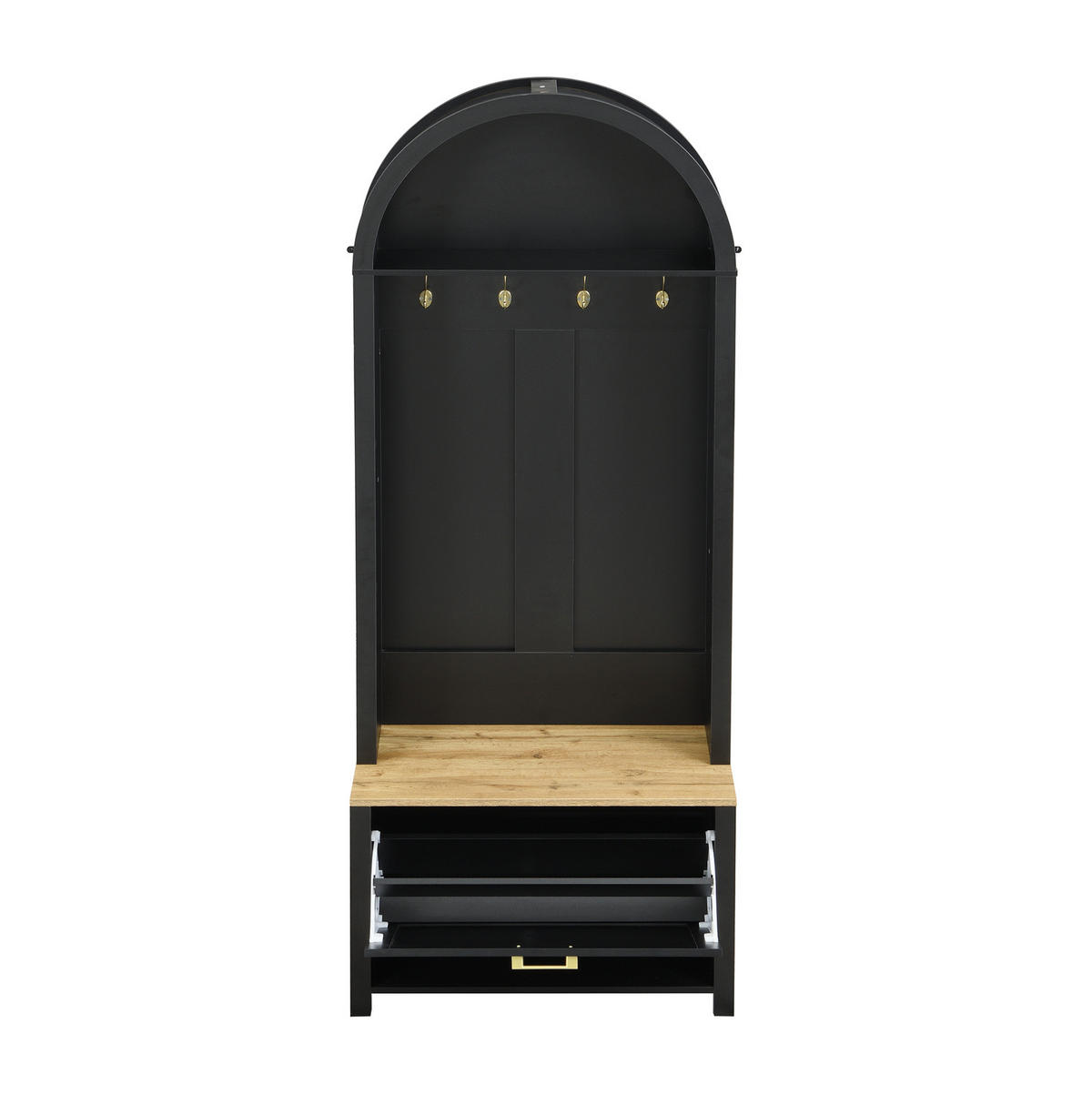 GARDEROBENSCHRANK 75/35/195 cm aus MDF mit Schuhfach und Haken Schwarz/Holzfarben - Schwarz, Holzwerkstoff (35/195/75cm) - Modenvie