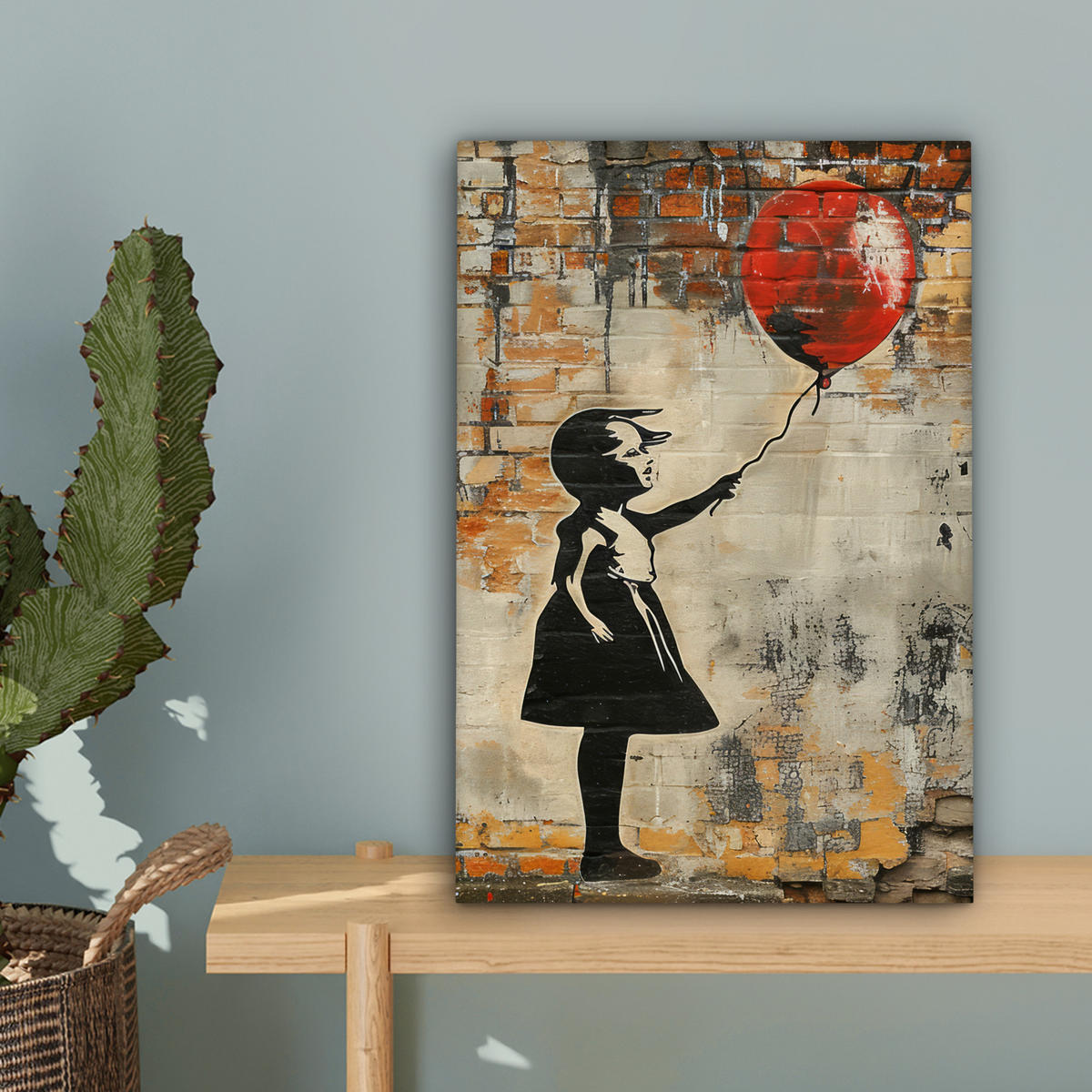 LEINWANDBILD Graffiti - Banksy - Mädchen - Straßenkunst Deko Wohnzimmer 20x30 cm - Sandfarben, Textil (20/30cm) - MuchoWow