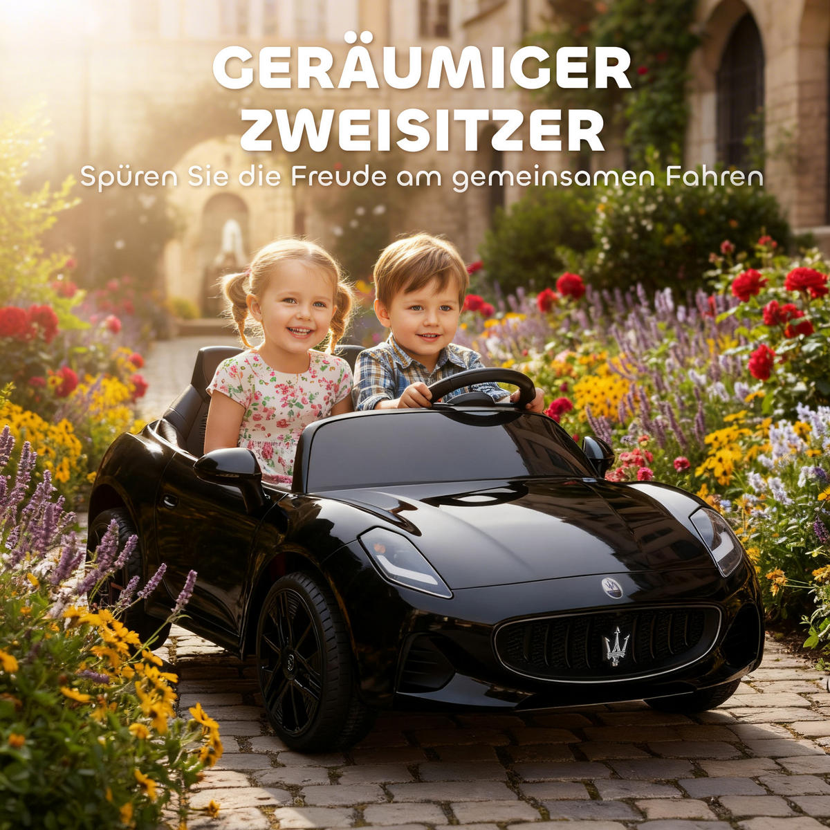 ELEKTROAUTO DE-06177 2-Sitzer mit Fernbedienung und LED Schwarz - Schwarz, Kunststoff/Metall (120/72/50cm) - ComfortXL