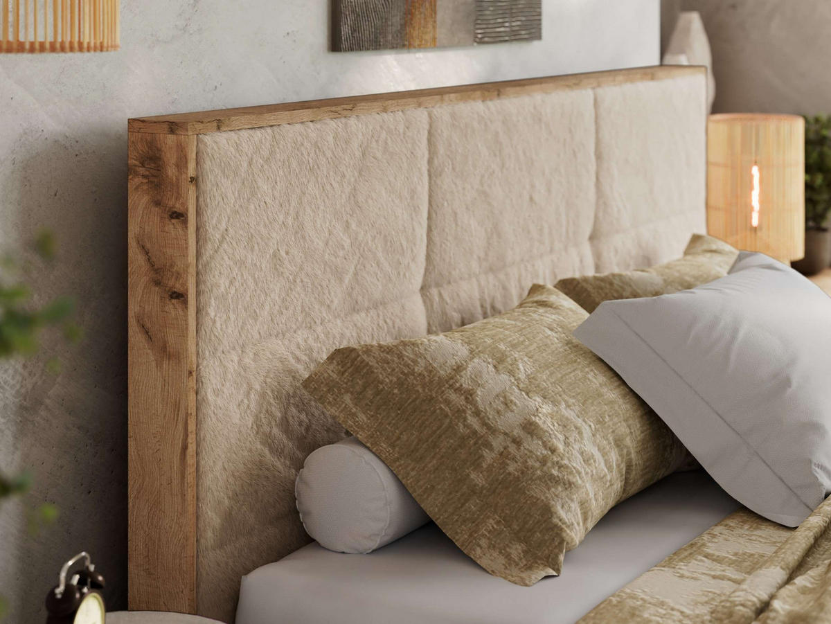 POLSTERBETT LERIO CLASSIC 140/200 - Beige Plüsch - ohne Matratze - Beige, Textil (140/200cm) - MKS