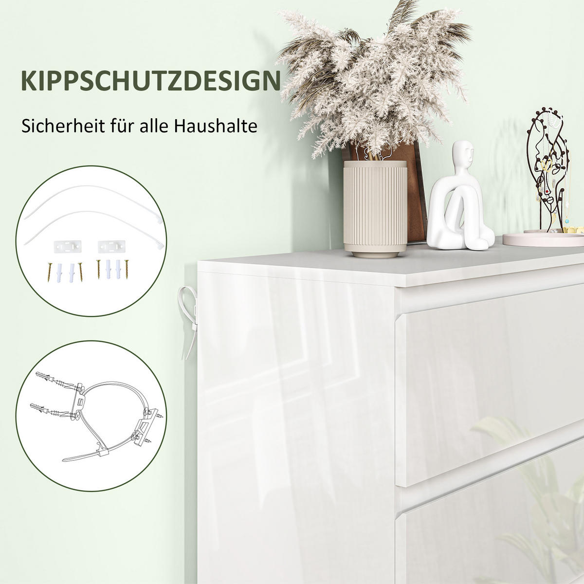 KOMMODE Schubladenschrank Sideboard mit 5 Schubladen, Weiß, 55 x 34 x 100 cm - Weiß, Holzwerkstoff (55/100/34cm) - HOMCOM