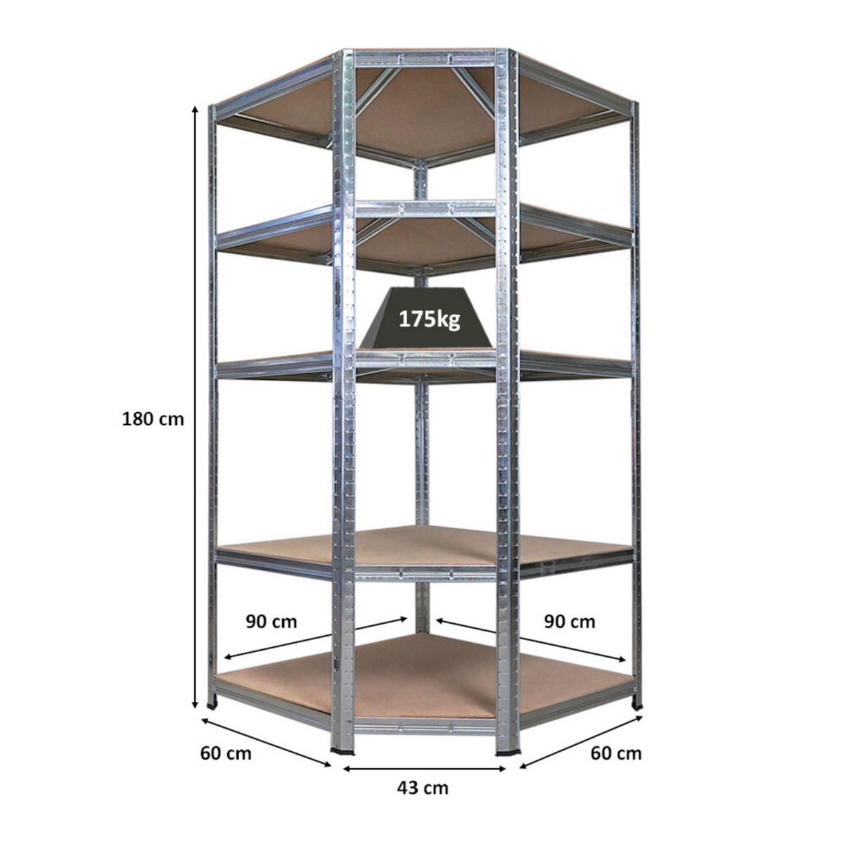 ECKREGAL Ragnar für Gesamtlast 875 kg 180 x 90 x 60 Verzinkt - Silberfarben, Metall (90/180/60cm) - PROREGAL