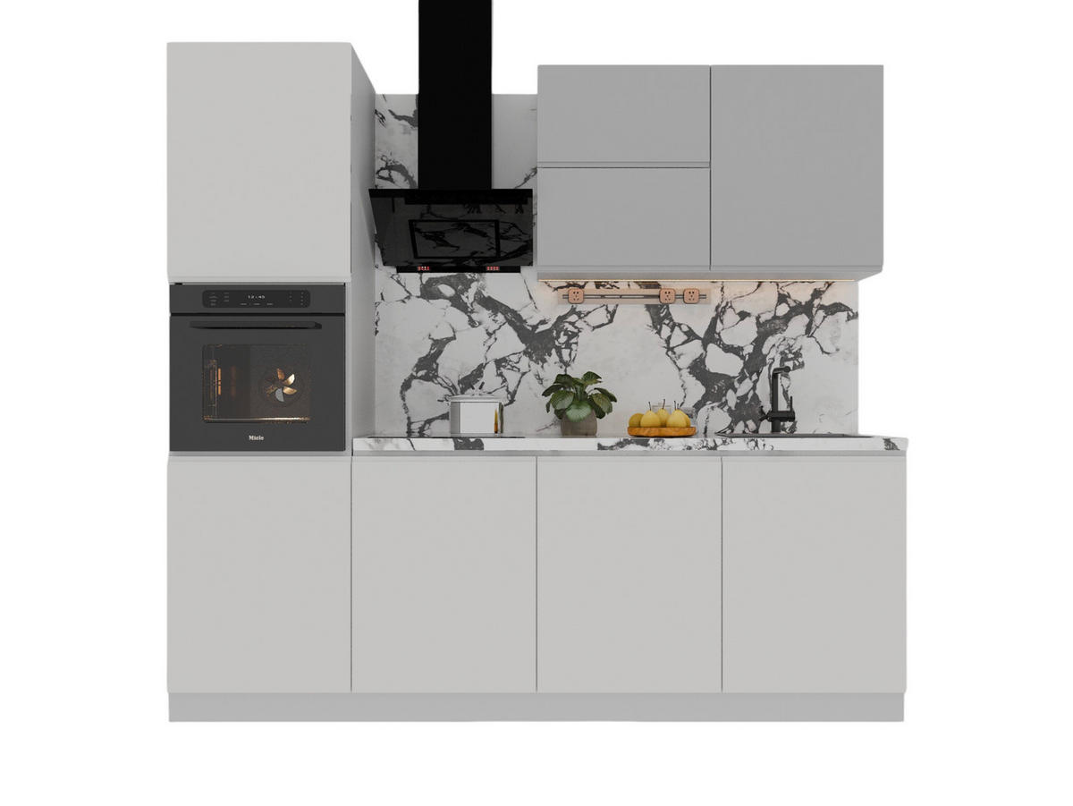 KÜCHENZEILE 240 cm Glanzia – KU-S03 – Weiß / Grau – Hochglanz - Weiß Hochglanz/Grau, Holzwerkstoff (240/212/60cm)