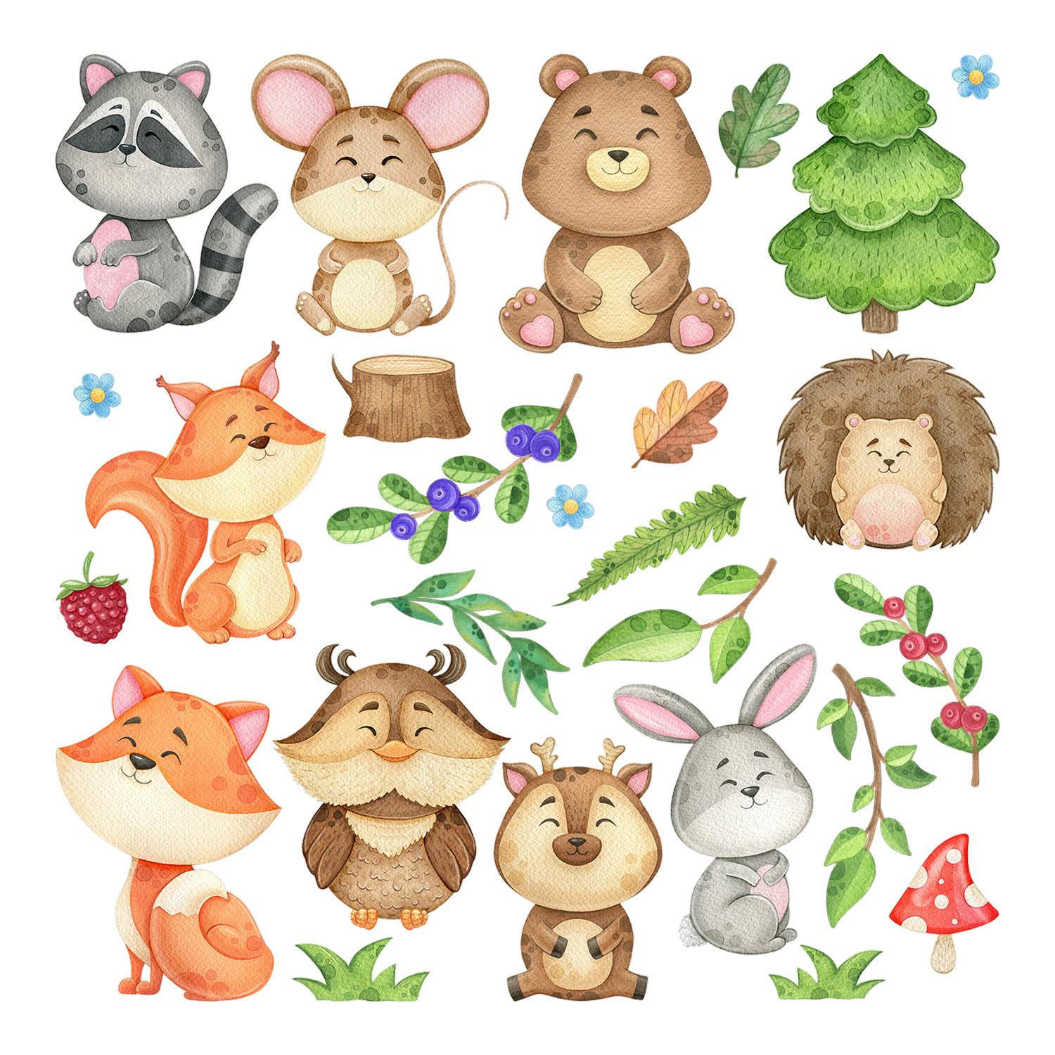 WANDAUFKLEBER 100x107cm - Niedliche Tiere - Multicolor, Kunststoff (100/107/0.1cm) - Wallfluent