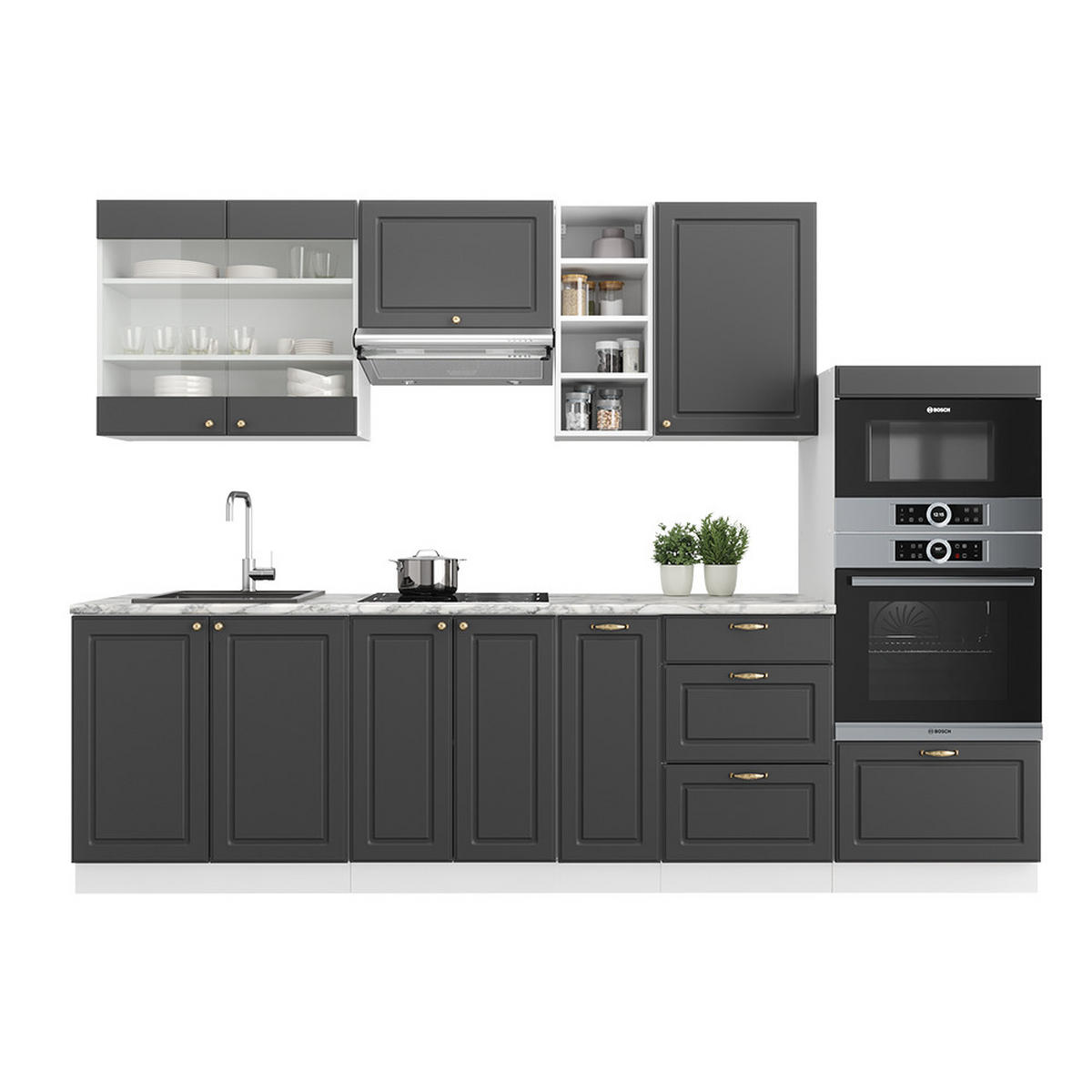 KÜCHENZEILE Fame-Line Anthrazit Landhaus/Weiß 280 cm ohne AP - Dunkelgrau/Weiß, Holzwerkstoff (280/81.6/46cm) - Vicco