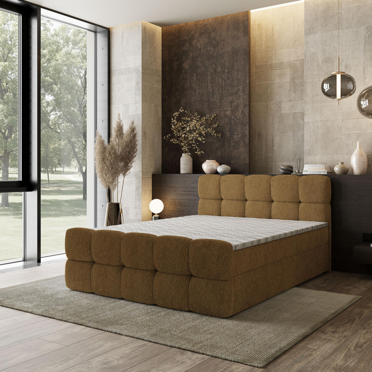 BOXBETT BRUME 180x200 cm mit Matratze und Topper, H2+H3 - Orange - Orange, Holz (180/200cm) - MASSENO