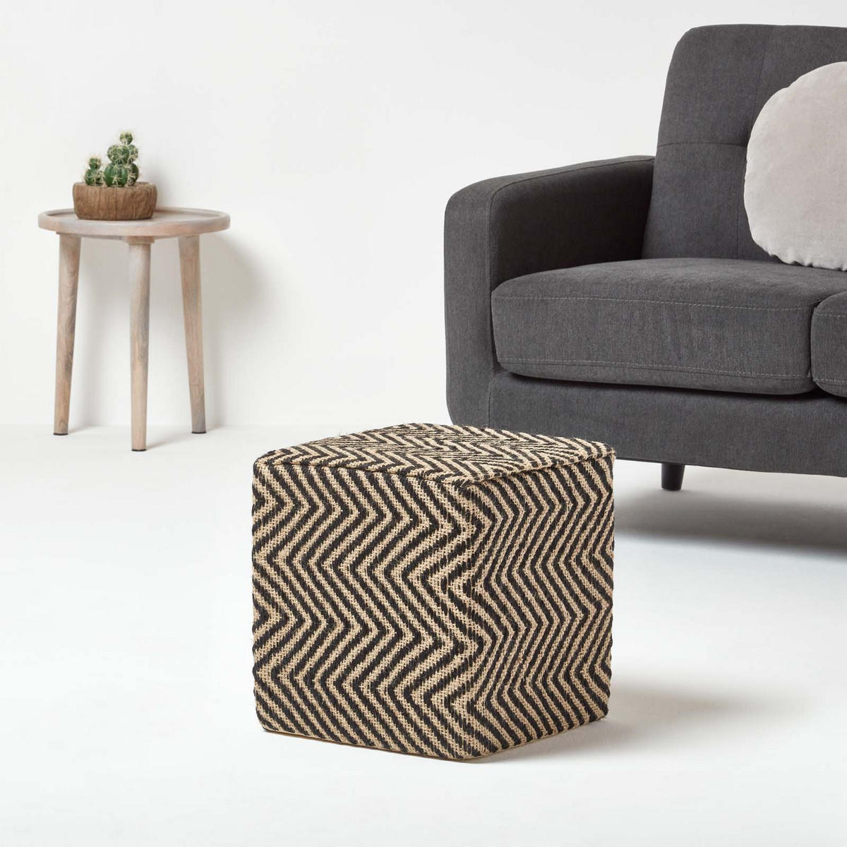 SITZWÜRFEL Jute mit Ethno-Muster, 36/36/38 cm - Schwarz, Textil (36/38/36cm) - Homescapes
