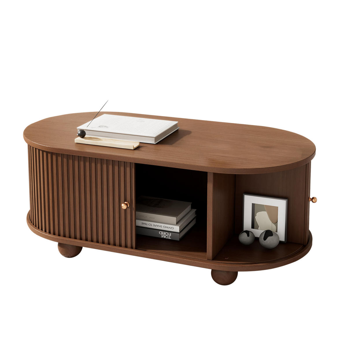 COUCHTISCH aus MDF 100/50/40 cm mit 360-Grad-Schiebetür und Stauraum, Walnussfarbe - Walnussfarben, Holzwerkstoff (100/50/40cm) - Redom