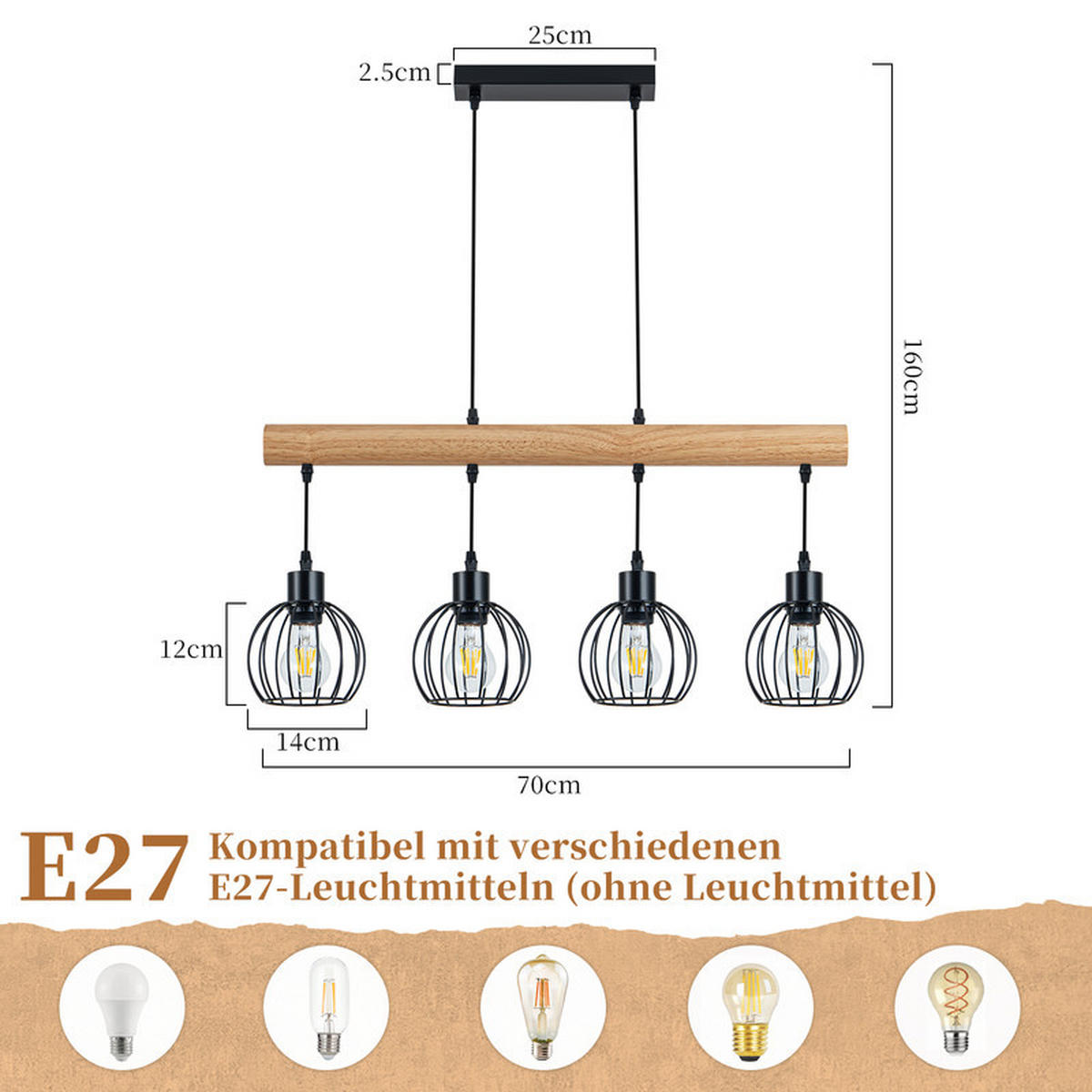 PENDELLEUCHTE 25/70/160cm - Schwarz, Metall (70/25/160cm) - Nettlife