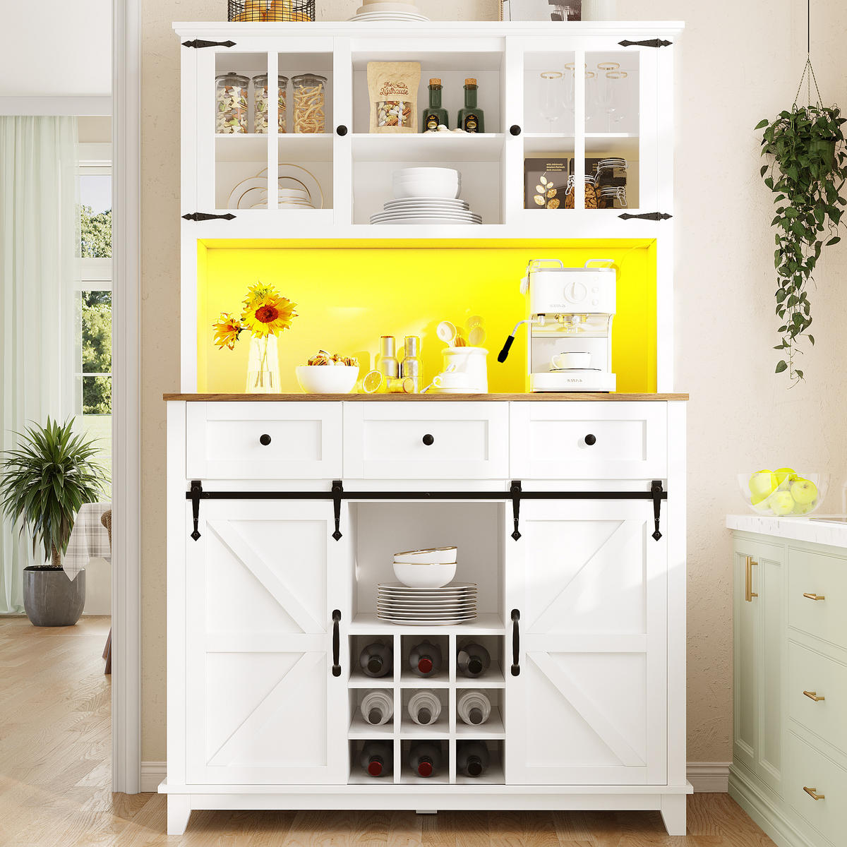 GESCHIRRSCHRANK aus MDF 105x38,4x180cm in Weiß mit LED-App-Steuerung - Weiß, Holzwerkstoff (105/180/38.4cm) - Modfu
