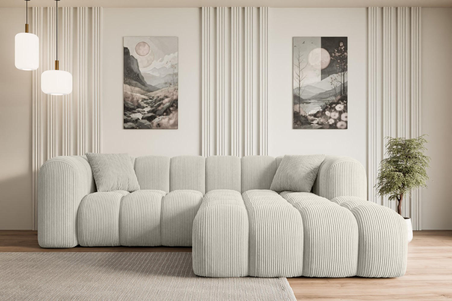 ECKSOFA Ottomane Rechts OLEA-L1 - 231x173x74 cm Hellgrau Cord - Hellgrau/Schwarz, Holzwerkstoff/Kunststoff (231/173cm) - ALTDECOR