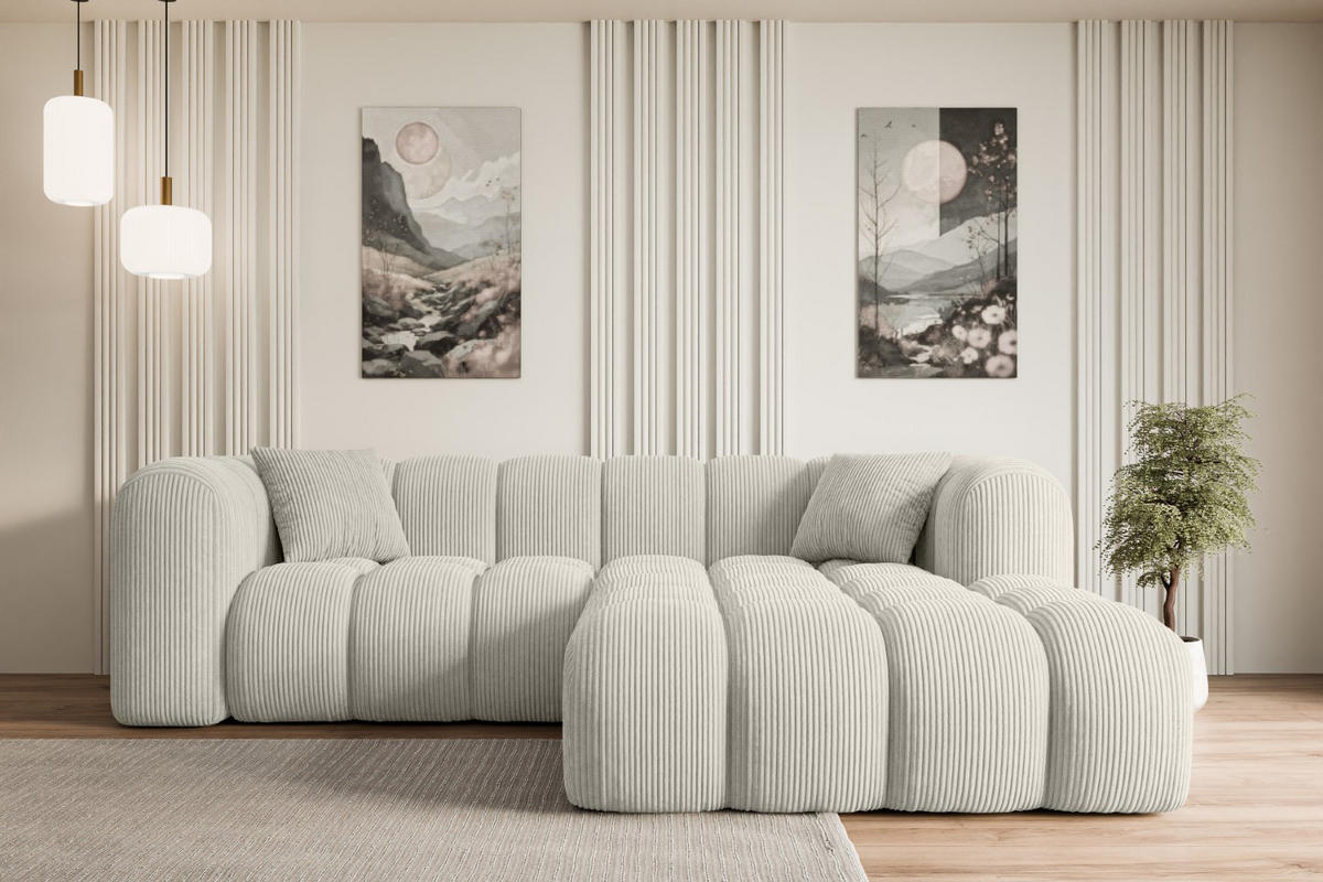 ECKSOFA Ottomane Rechts OLEA-L1 - 231x173x74 cm Hellgrau Cord - Hellgrau/Schwarz, Holzwerkstoff/Kunststoff (231/173cm) - ALTDECOR